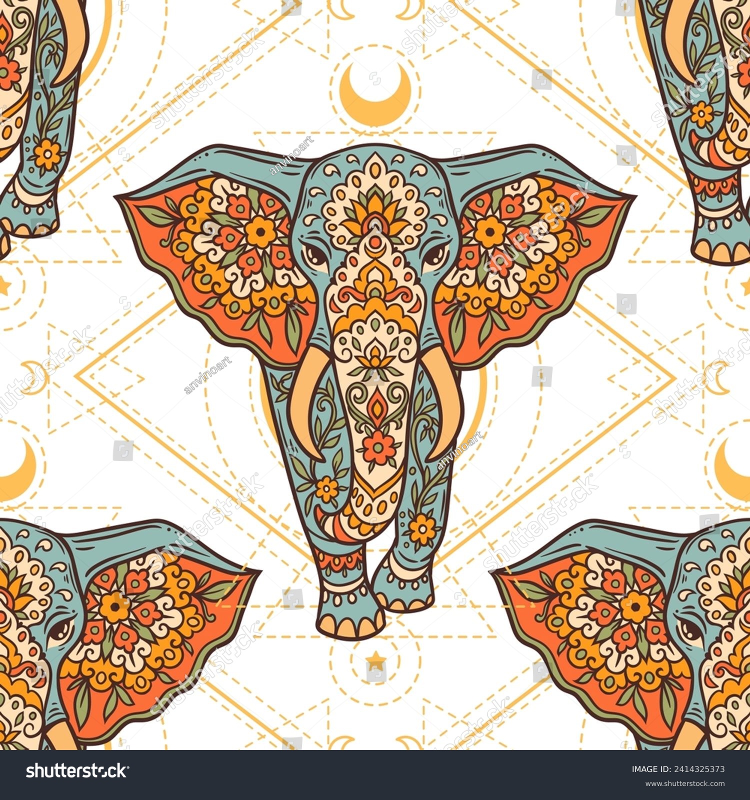SVG of Elephant mandala Pattern Retro. Animal Vector illustration Ornamental flower in Zen boho style. Retro Magic drawing with sacred geometry svg