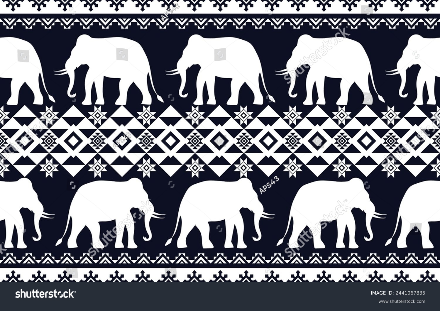 SVG of Elephant pattern. Seamless. White stripes, blue background. Ethnicity. Floral patterns, printed fabrics, pants, Lanna. svg