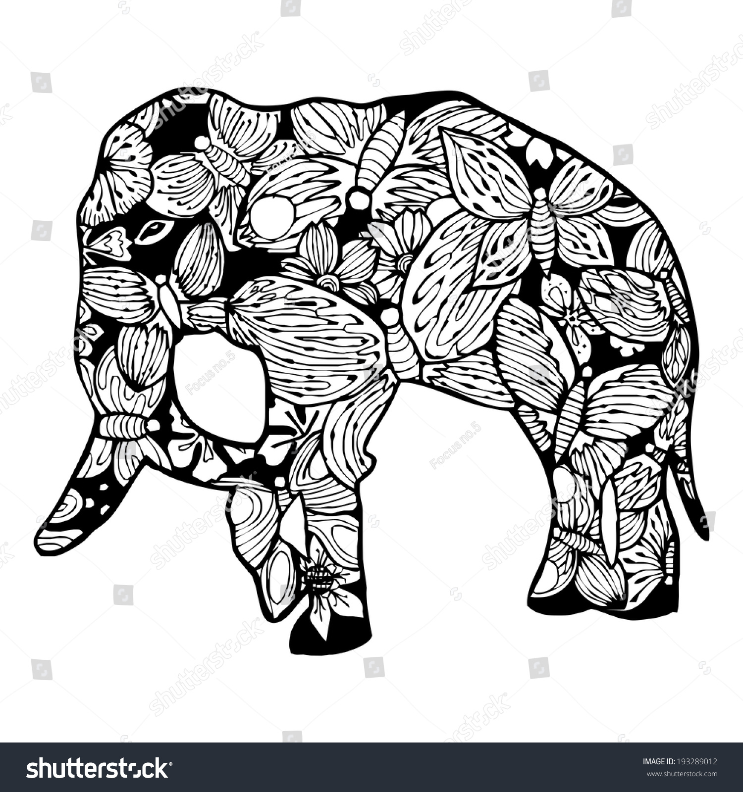 Elephant Butterfly Ornament Tattoo Vector Stock Vector Royalty