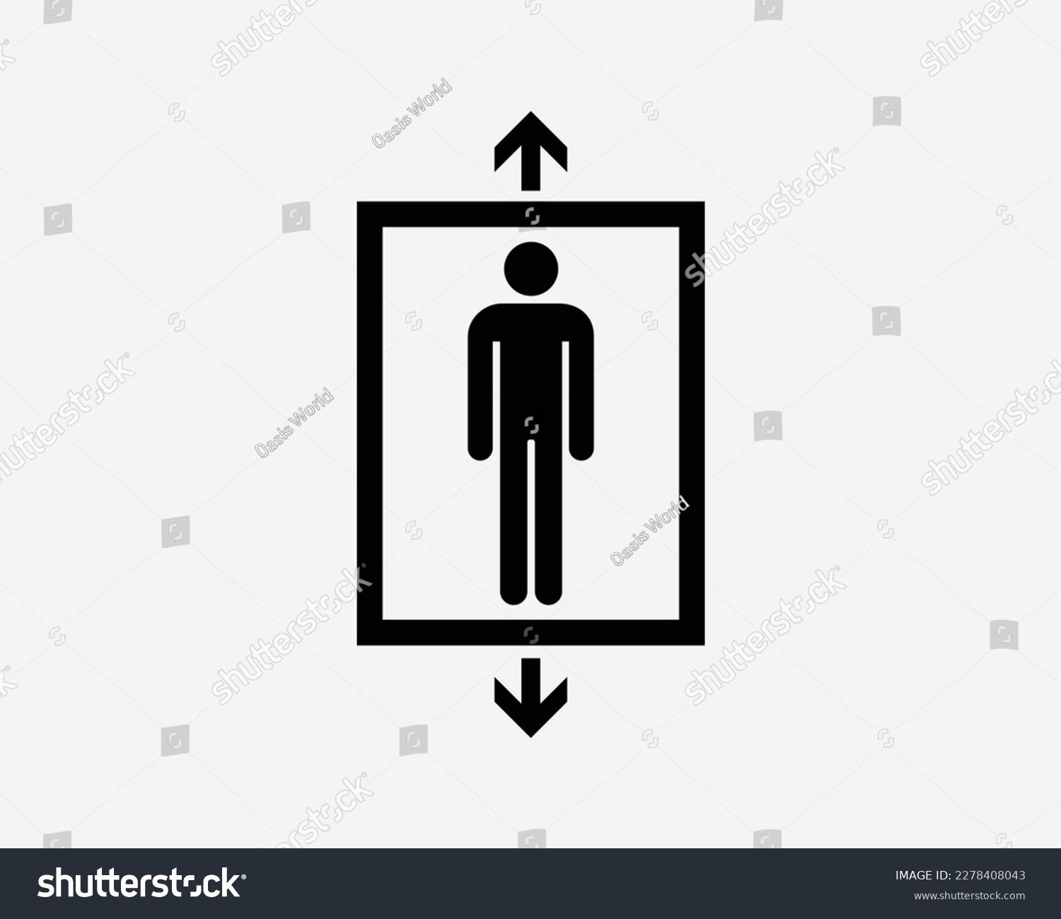 SVG of Elevator Icon Lift Arrow Up Down Man Person Stick Figure Vector Black White Silhouette Symbol Sign Graphic Clipart Artwork Illustration Pictogram svg