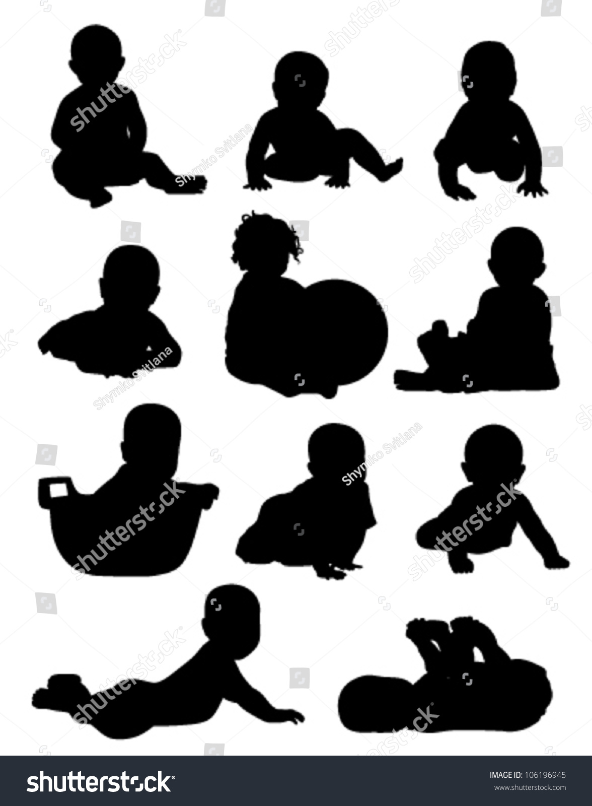 Eleven Babies Shadows On A White Background Stock Vector 106196945 ...