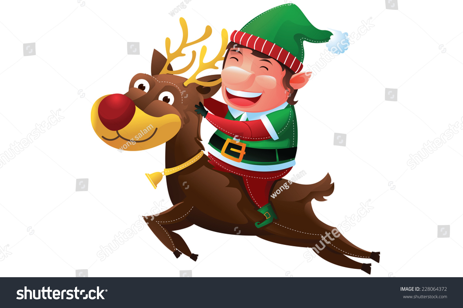 Elf Riding Reindeer Christmas Stock Vector (Royalty Free) 228064372