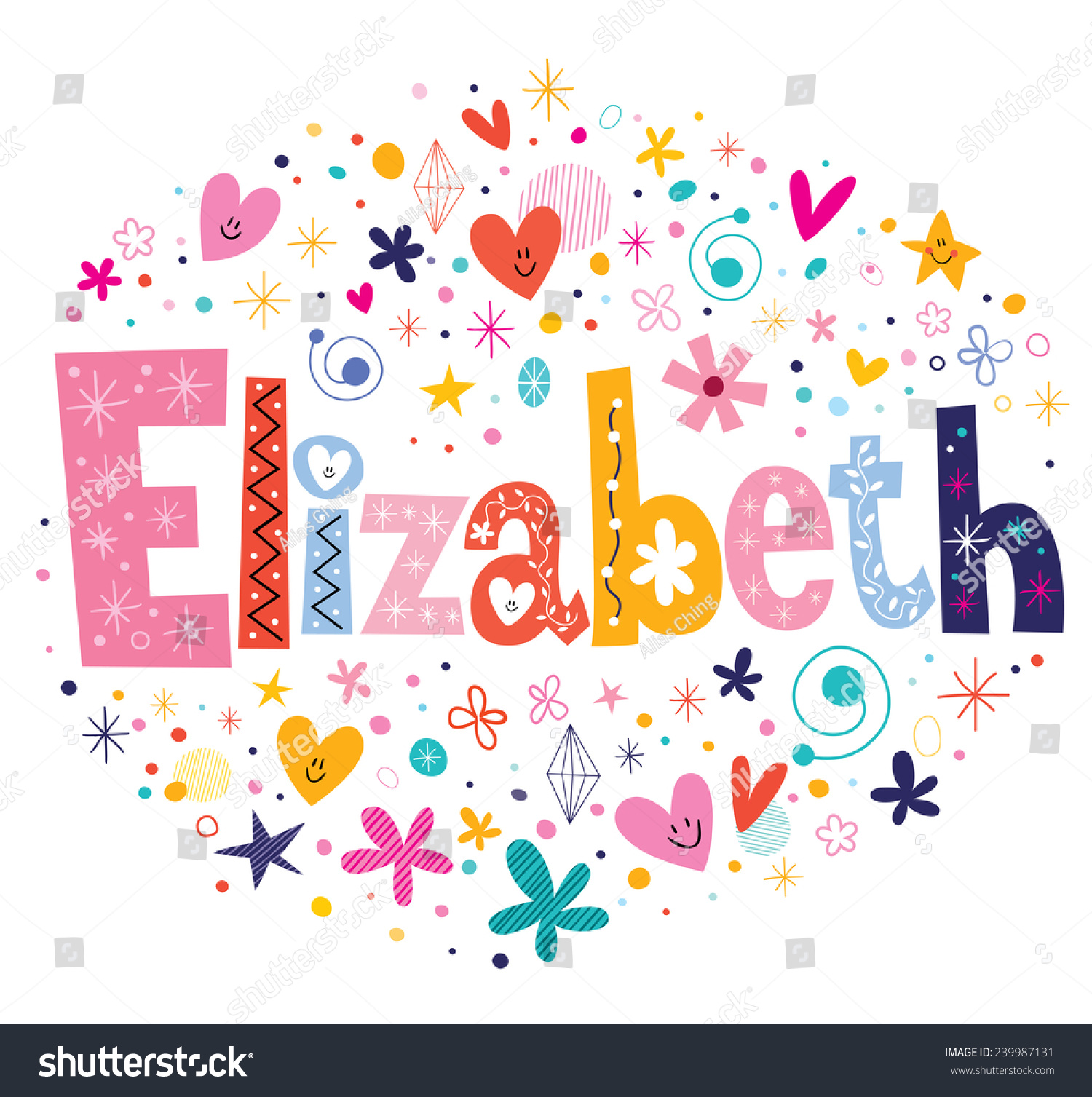 Elizabeth Female Name Decorative Lettering Type Design Stock Vector ...