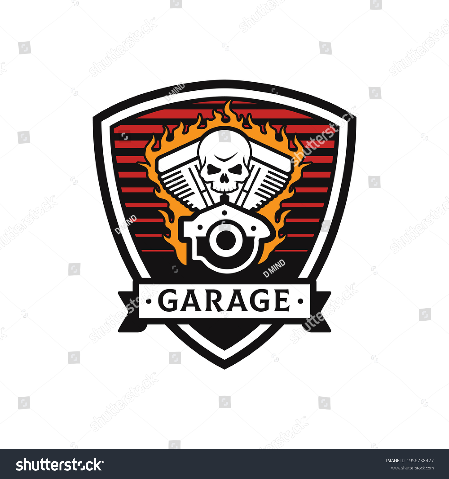 Emblembadge Garage Skull Logo Design Template Stock Vector (royalty 