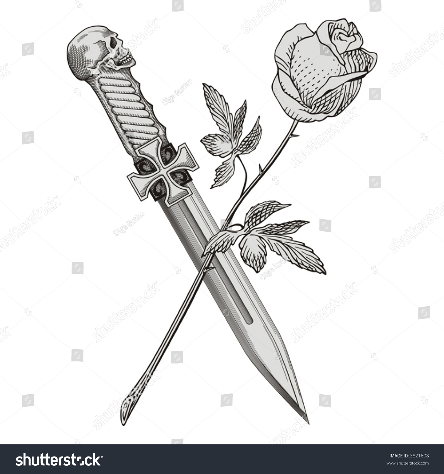 Emblem Dagger And Rose Vector - 3821608 : Shutterstock