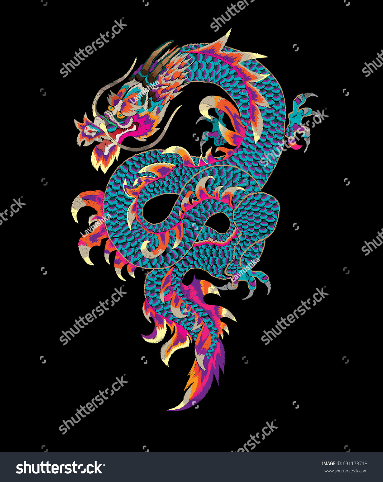 Embroidered Dragon Trendy Embroidery Japanese Style Stock 