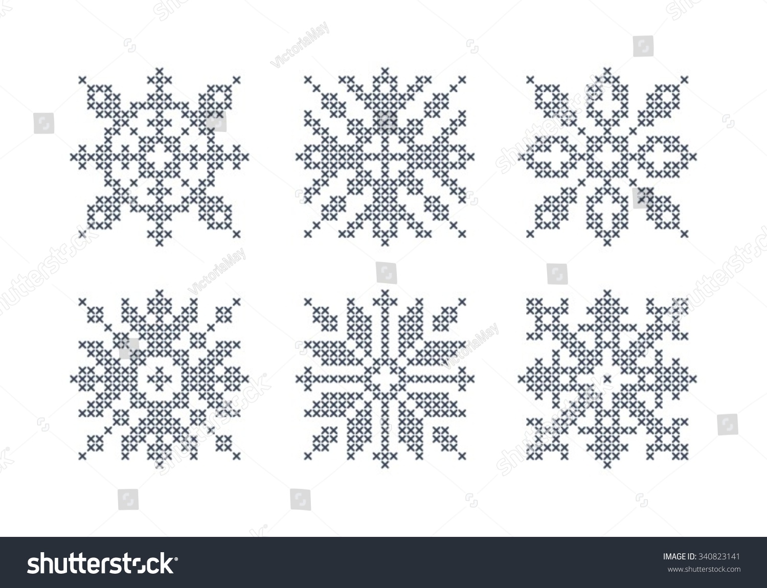 Embroidered Snowflake Vector Set Snowflakes Blue Stock Vector (Royalty ...
