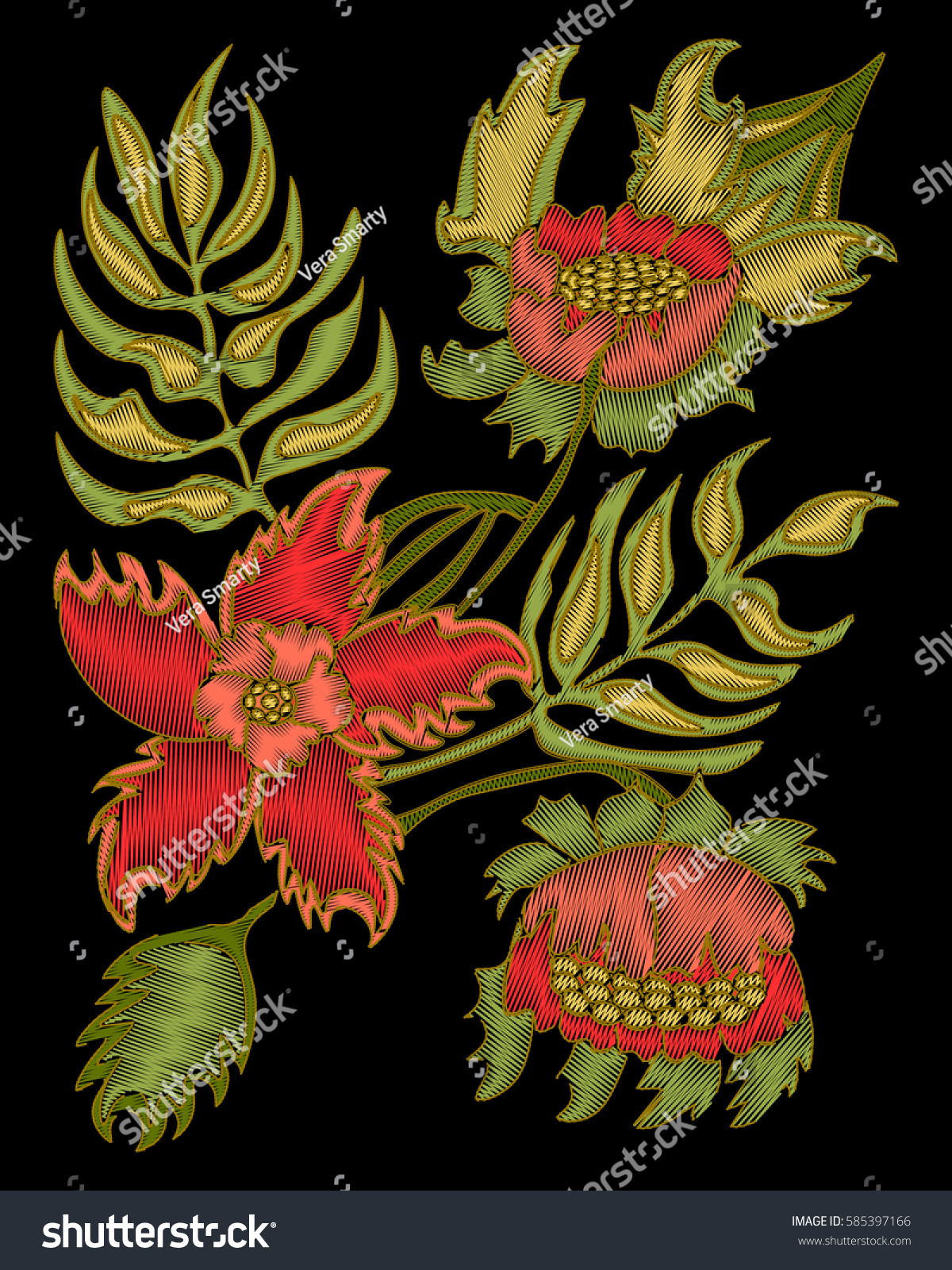 Embroidery Designs Middle Ages Floral Pattern Stock Vector 585397166