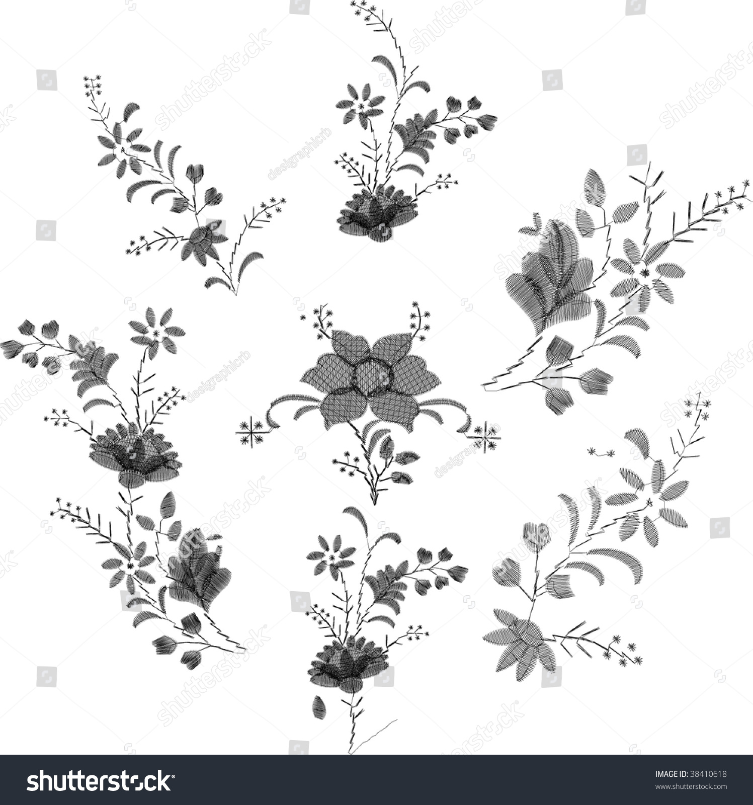 Embroidery Flower Stock Vector 38410618 - Shutterstock