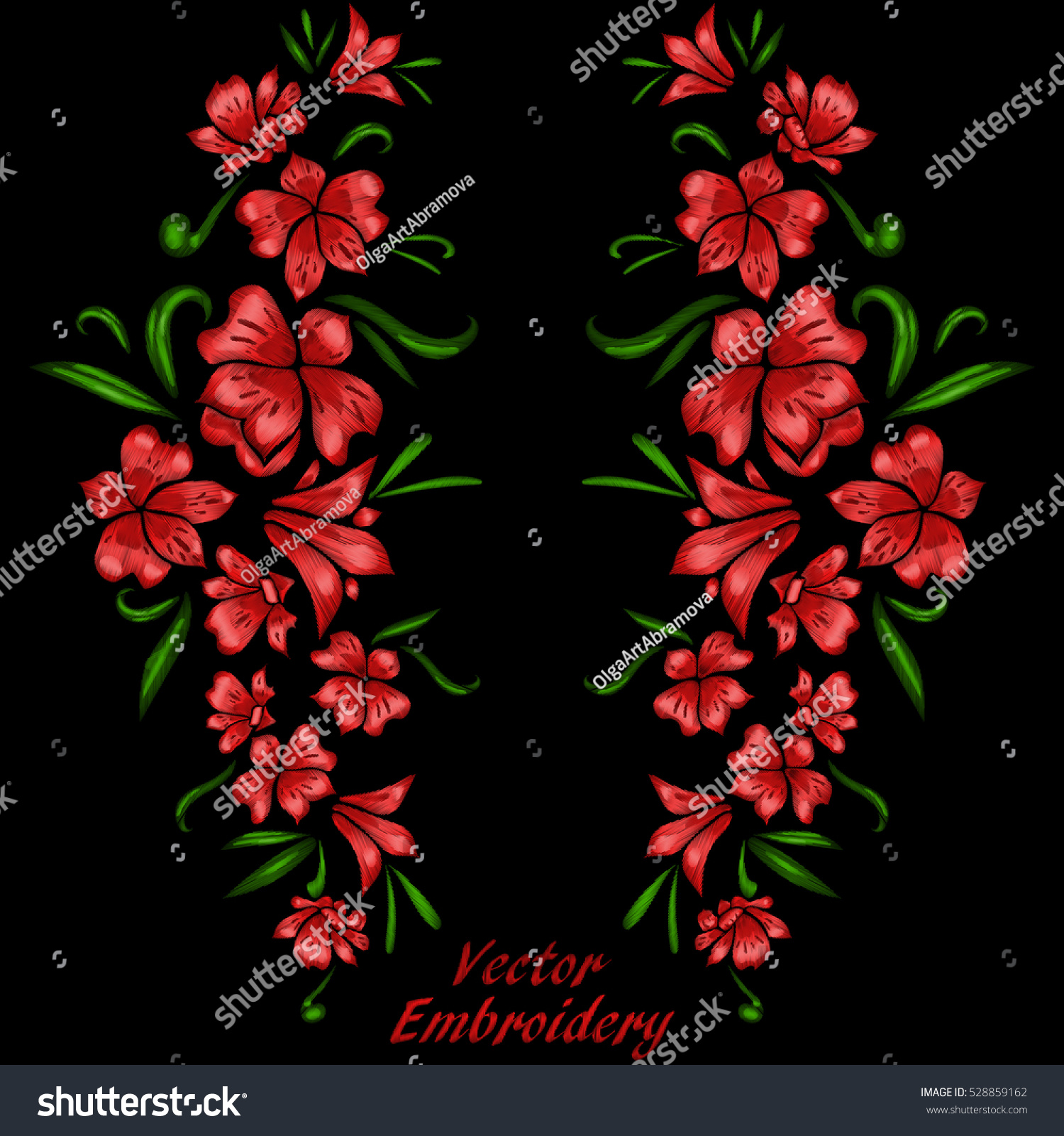 Embroidery Flowers Vector Stock Vector 528859162 - Shutterstock