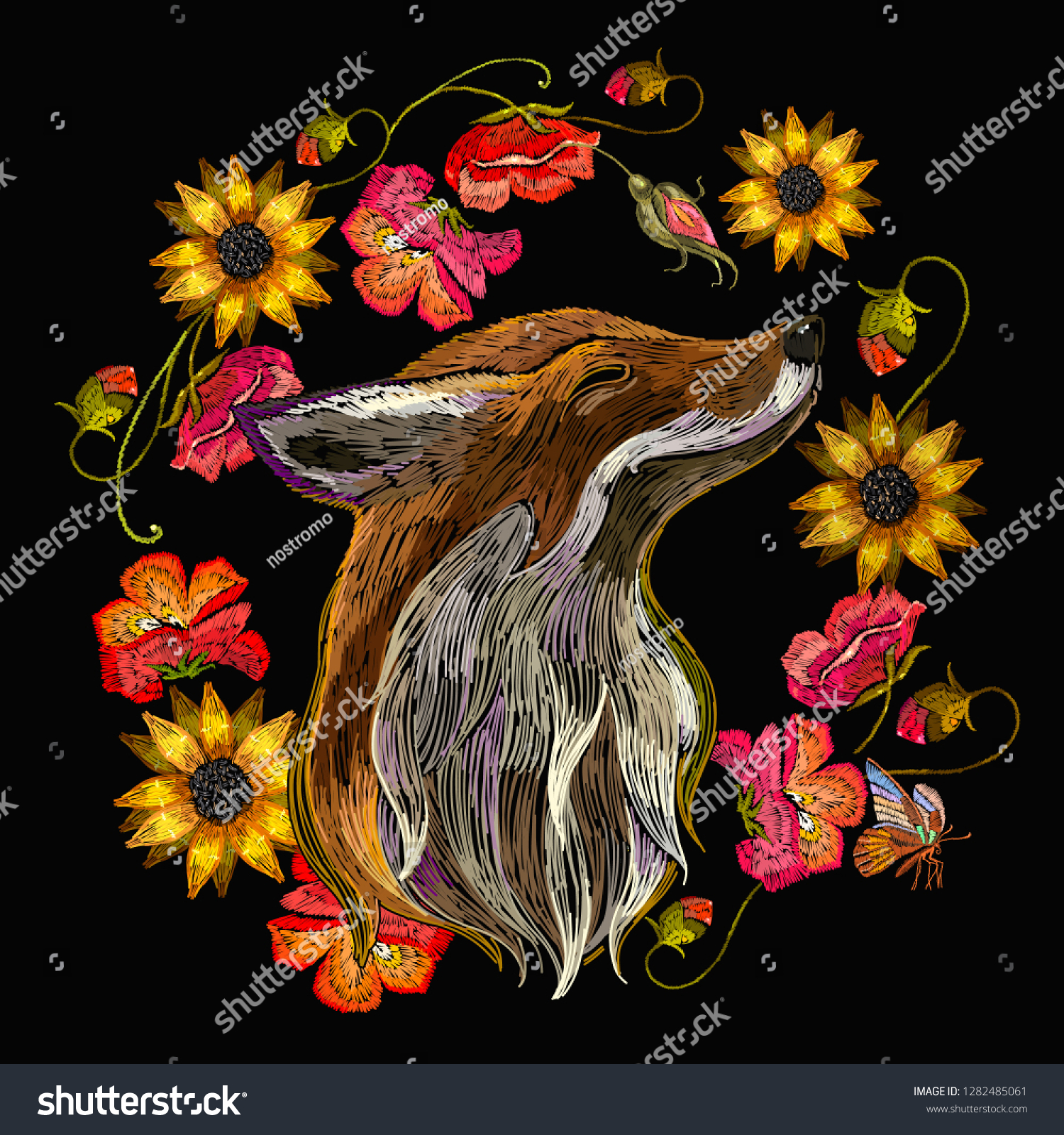 Asymmetric cotton art decorated t-shirt Foxes in flowers Cotton Jumper Hand painted for women