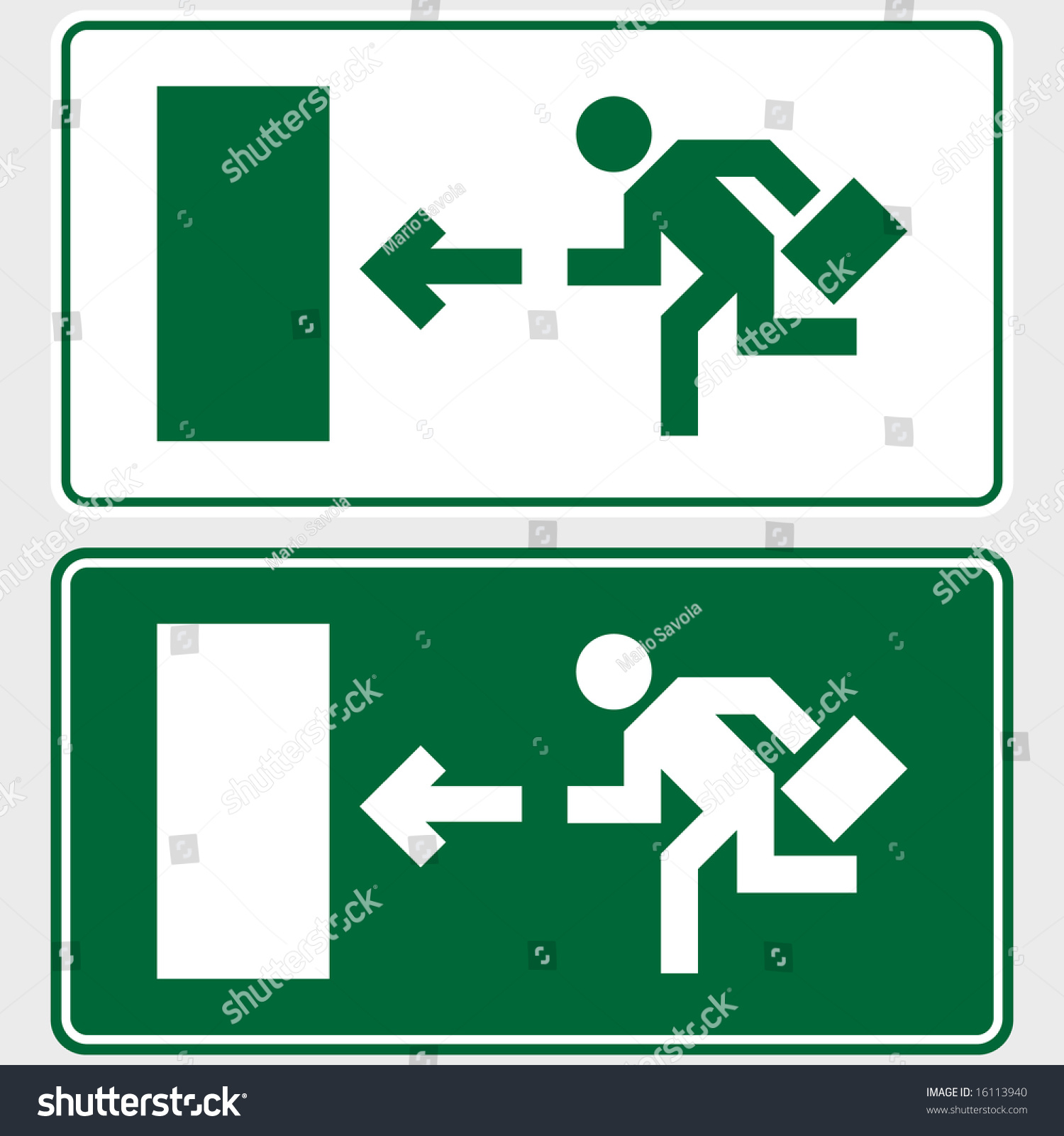 Emergency Exit Sign With Business Man Figure Holding A Briefcase Stock ...