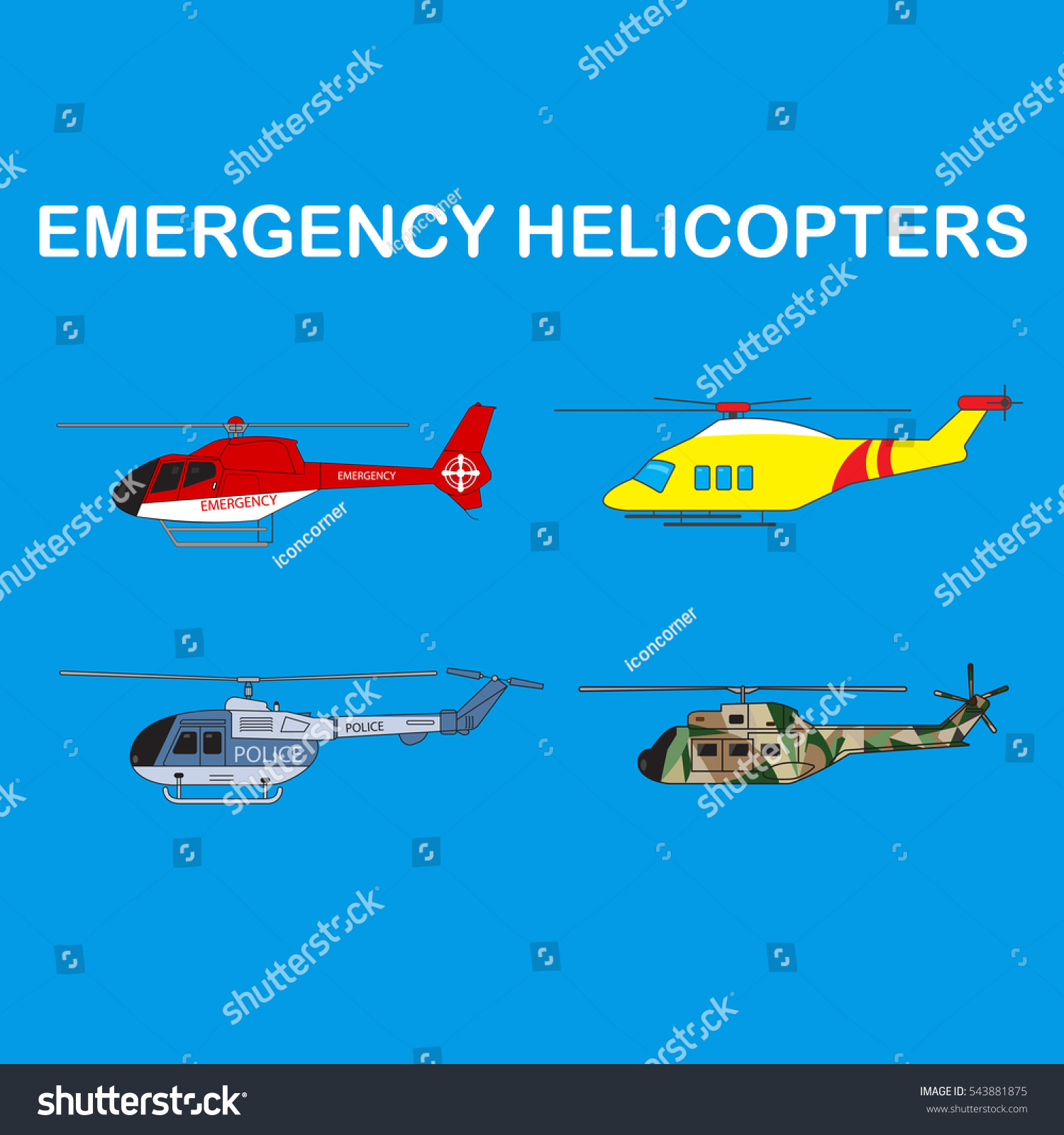 Emergency Helicopters Set Stock Vector (Royalty Free) 543881875 ...