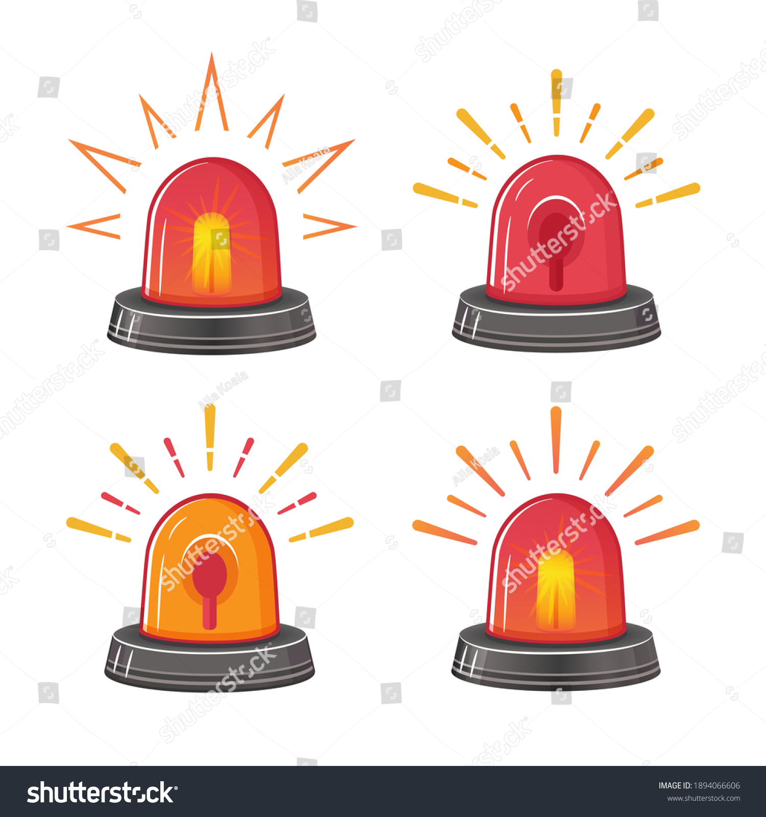 SVG of Emergency red siren icon set. Ambulance or police flasher. Special alarm fire siren. Rotating lamp with splash light for cars. Alert flashing beacon. Signal of danger. Warning sign. Flat vector  svg