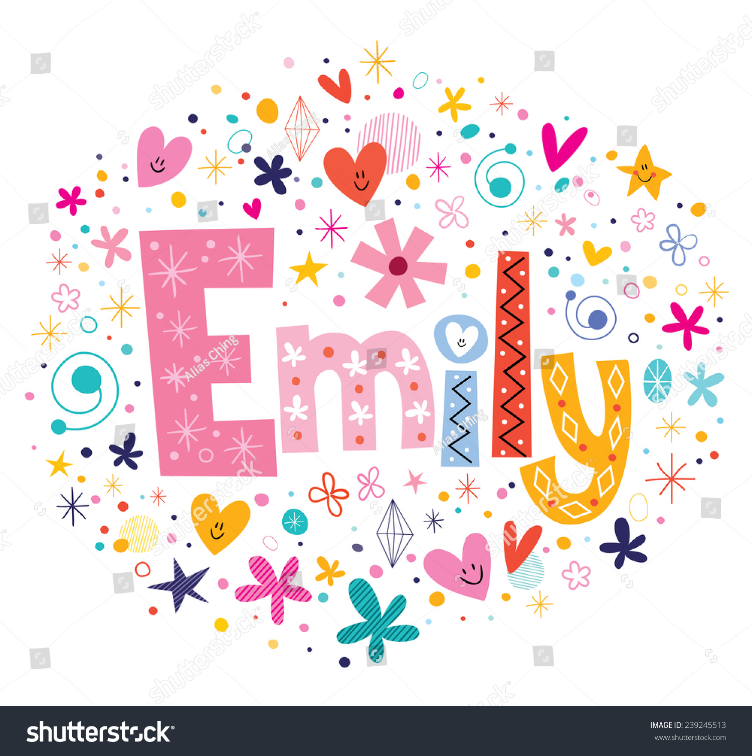 Emily Female Name Decorative Lettering Type Stock Vector 239245513 ...