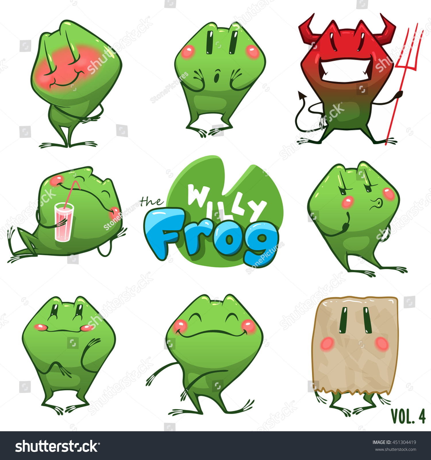 Emoji Character Cartoon Frog Stickers Emoticons Stock Vector