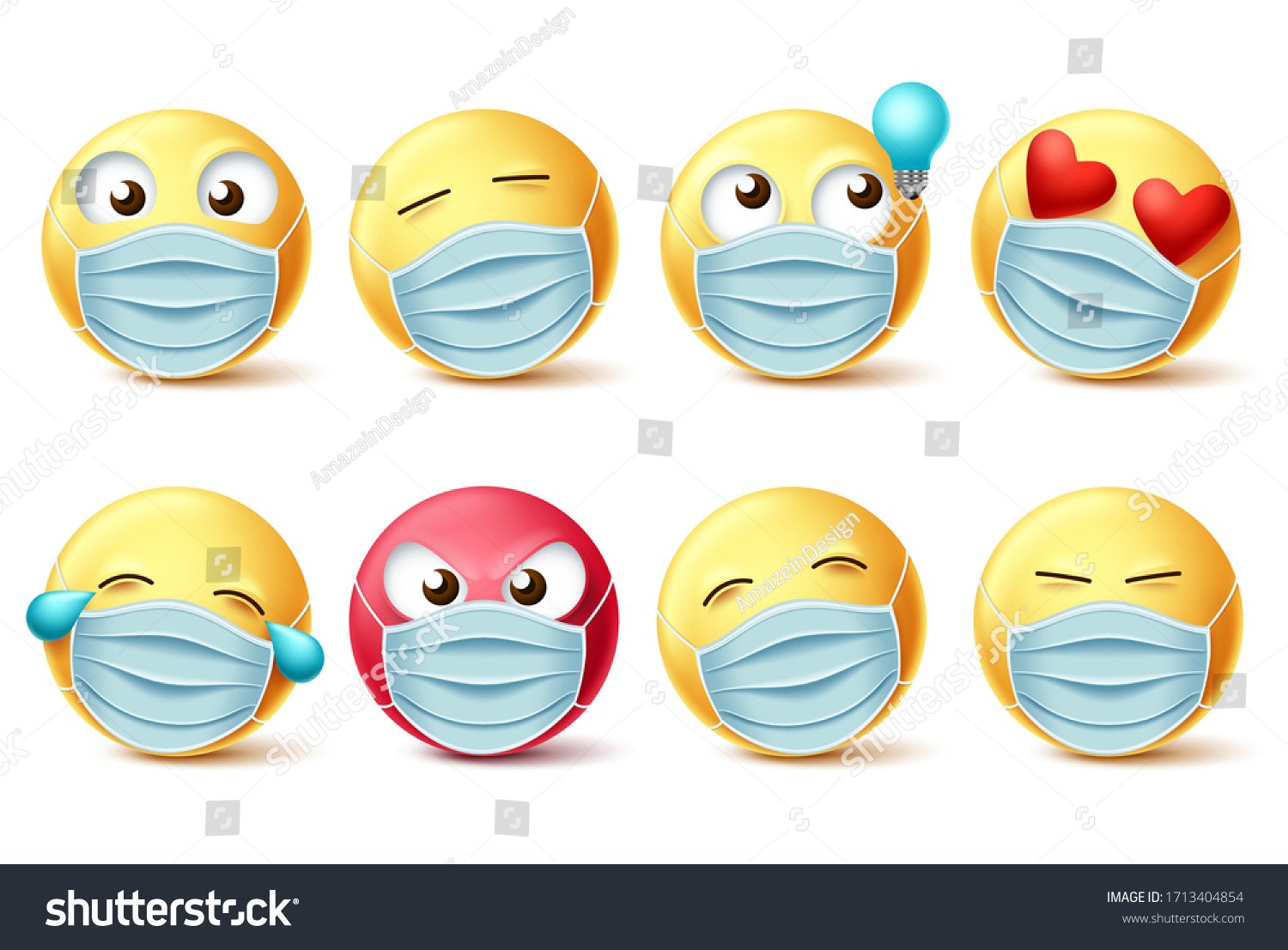 Vektor Stok Emoji Covid19 Face Mask Vector Set (Tanpa Royalti) 1713404854