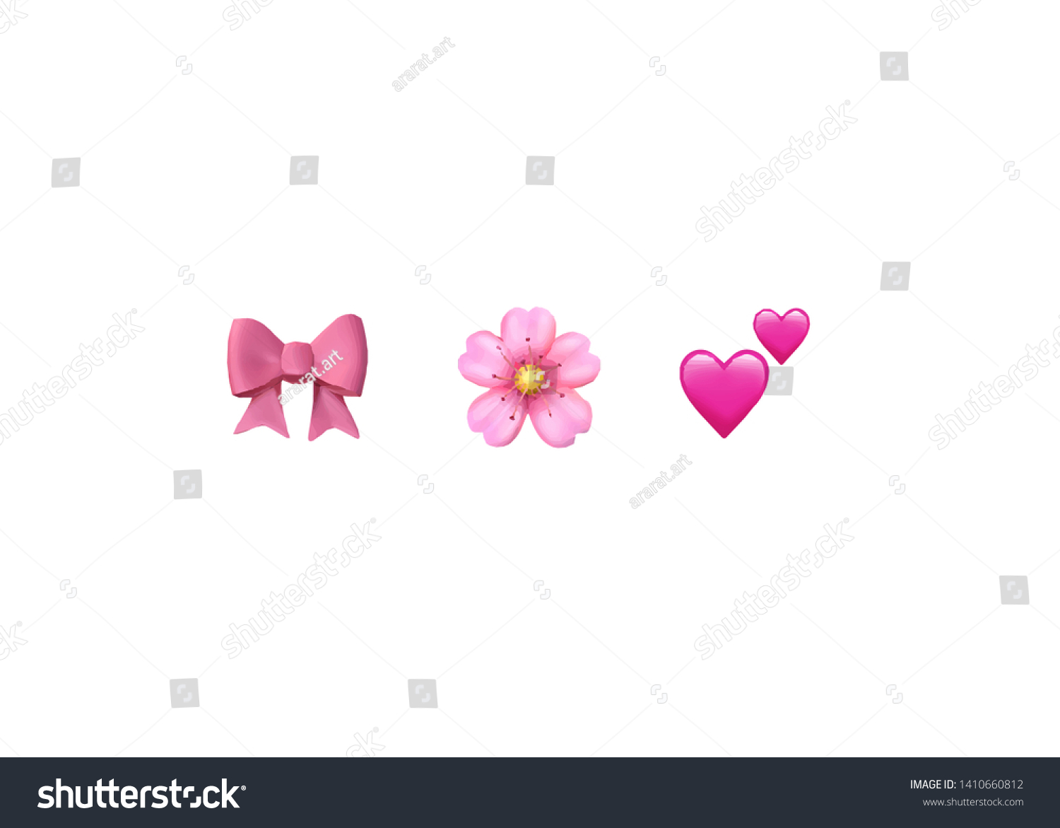 SVG of Emoji emoticon reactions color icon set : pink bow, Cherry Blossom, two hearts , vector isolated on white background svg
