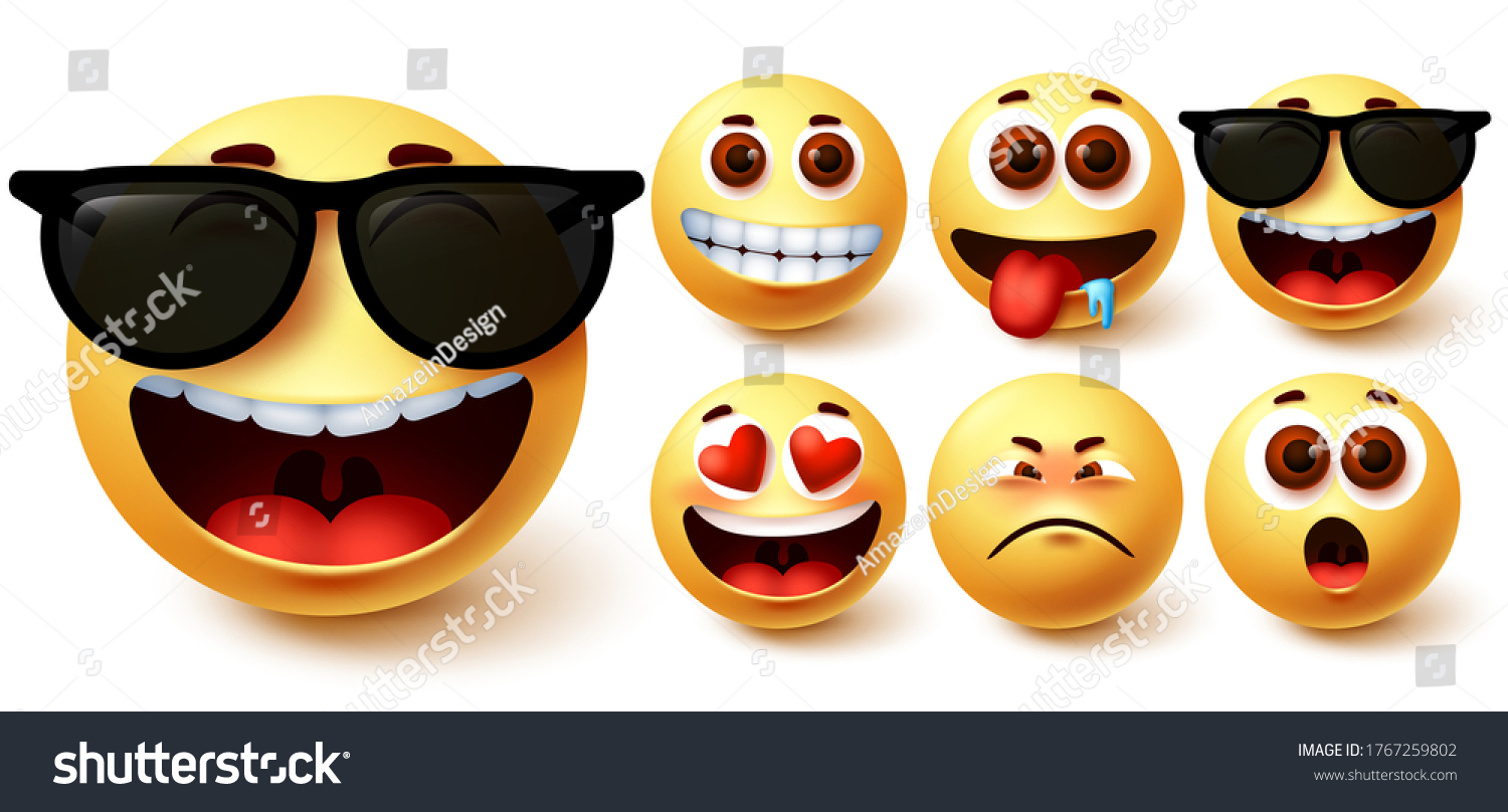 Vektor Stok Emoji Funny Vector Set Cute Yellow Tanpa Royalti 1767259802 Shutterstock 1176