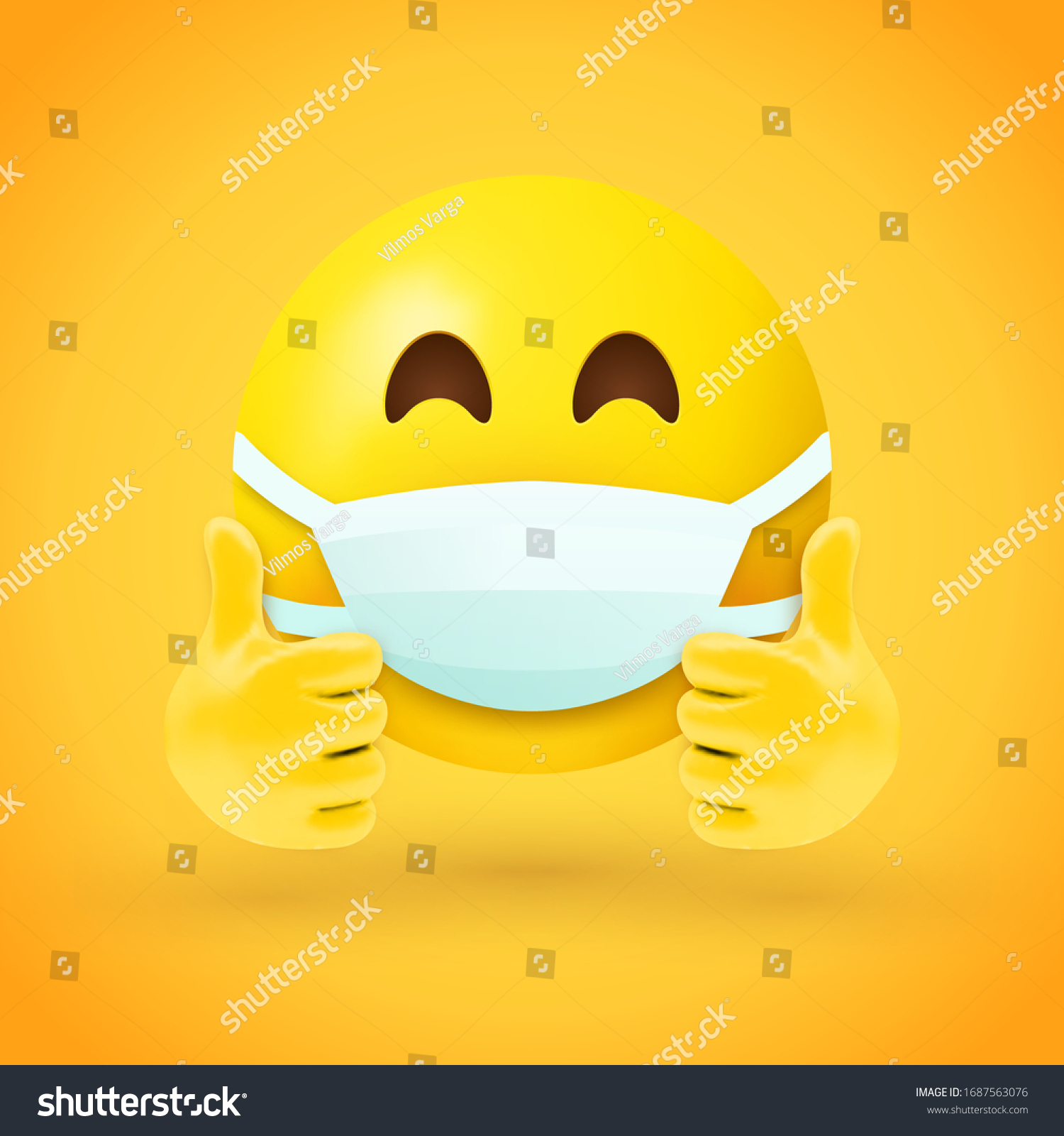 Download Emoji Mouth Mask Thumbs Yellow Face Stock Vector Royalty Free 1687563076 Yellowimages Mockups