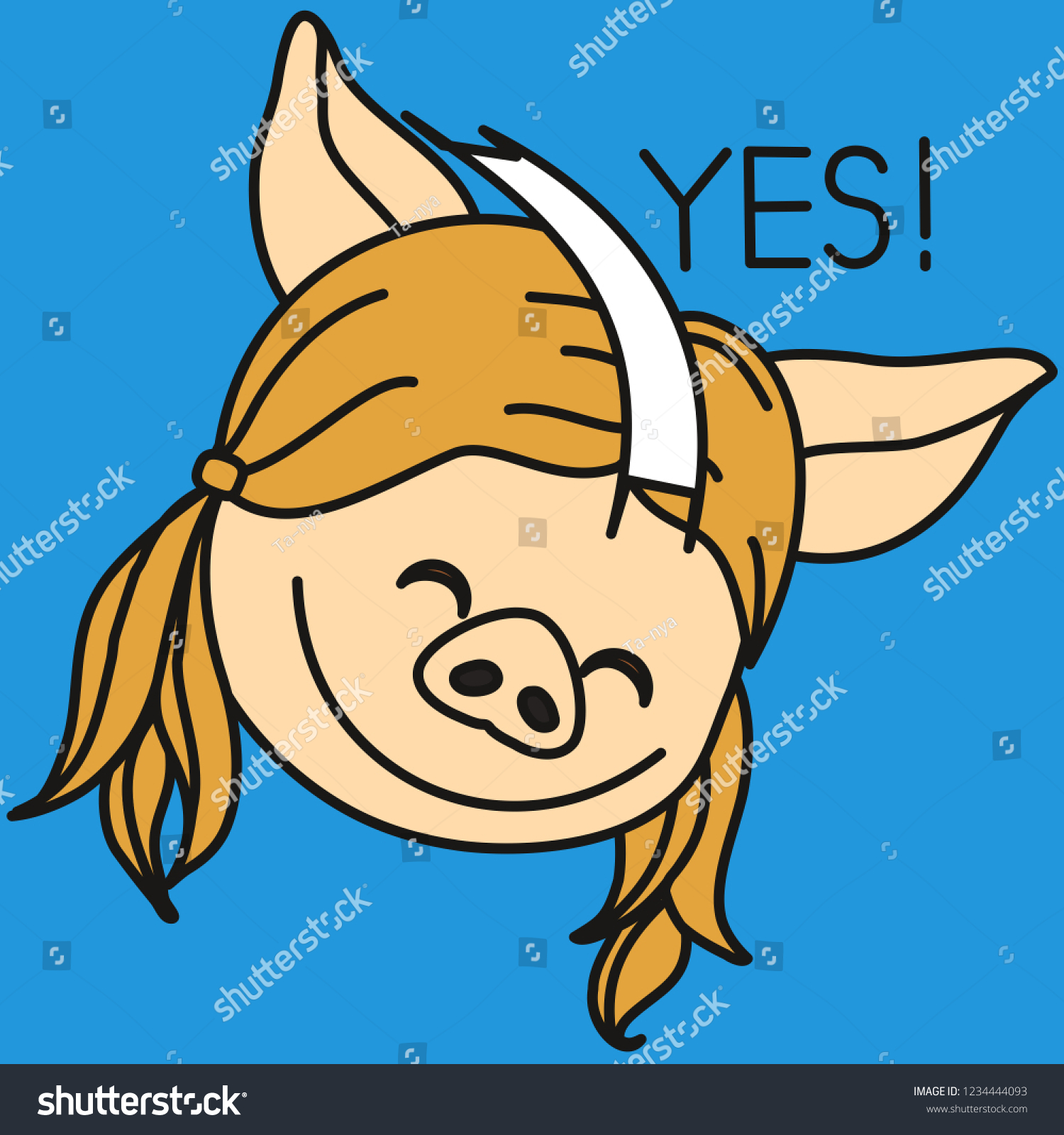 Emoji Smiling Blonde Pig Girl Pigtails Stock Vector Royalty Free