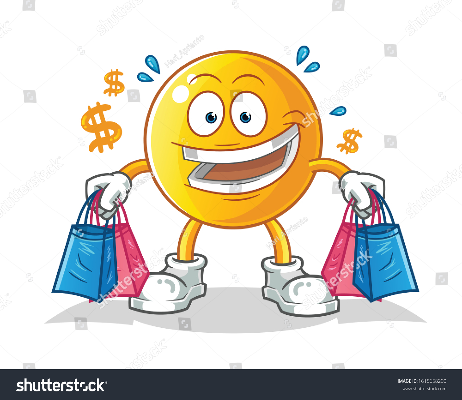 SVG of emoticon emoji shopping and holding shopping bags cartoon. cartoon mascot vector svg