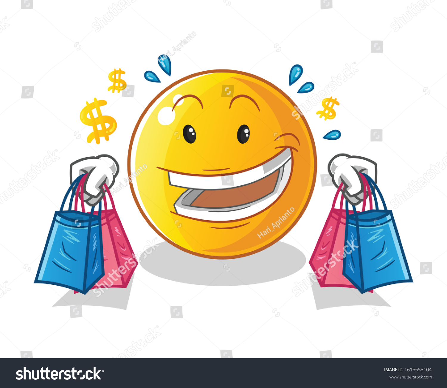 SVG of emoticon emoji shopping and holding shopping bags cute chibi cartoon. cartoon mascot vector svg