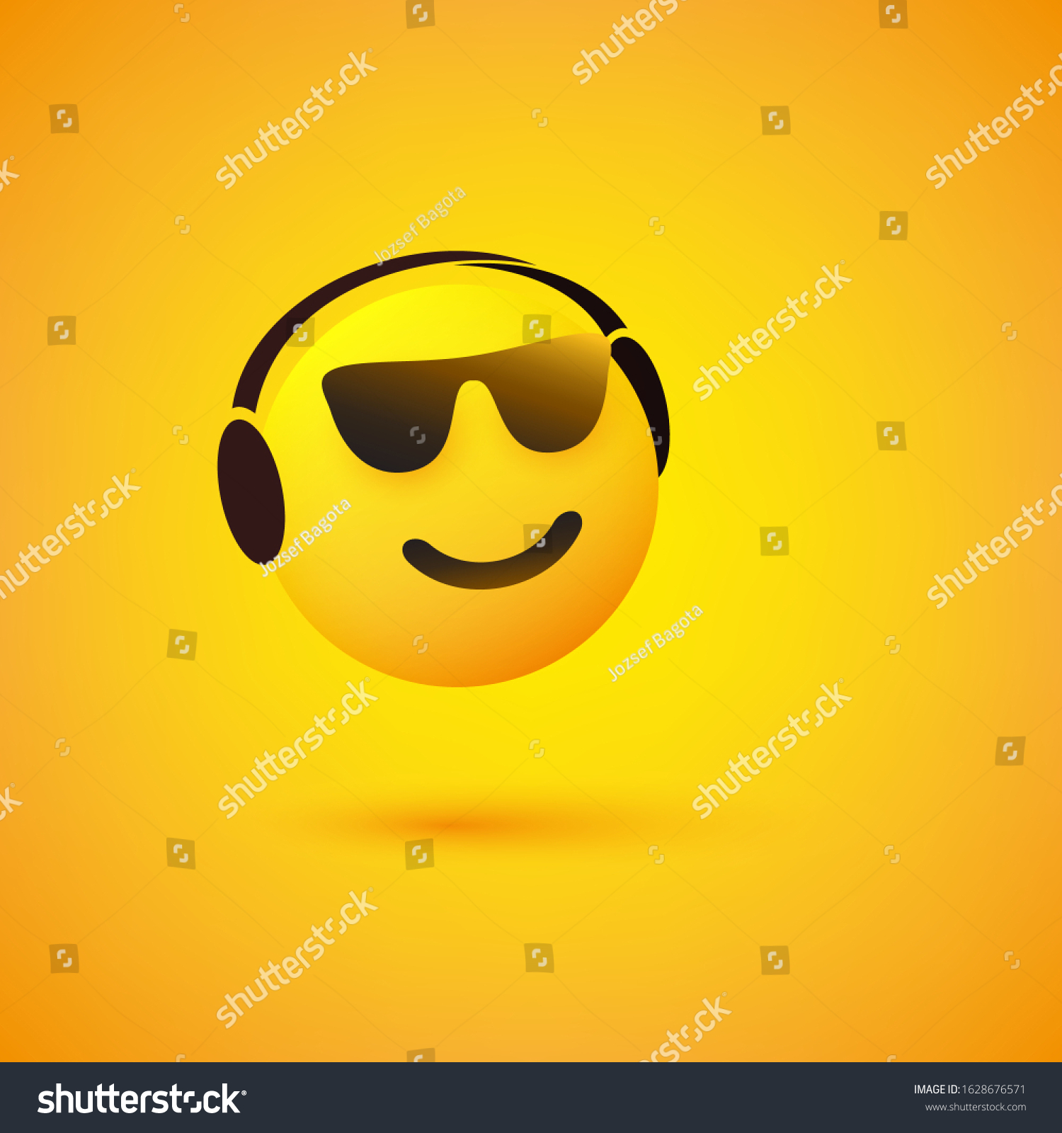 Emoticon Face Sunglasses Headphones On Yellow Stock Vector (Royalty ...