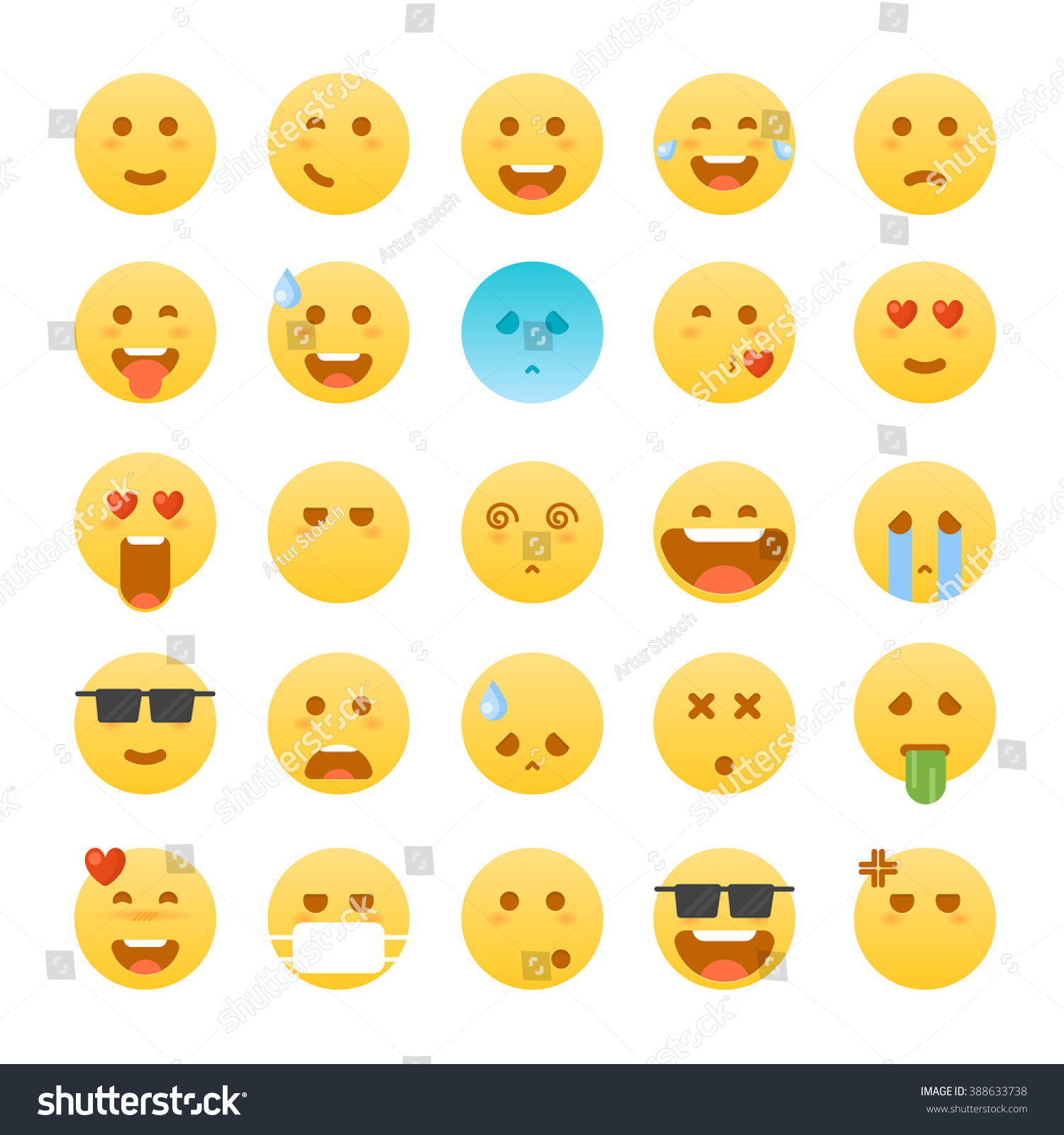 Emoticon Set. Set Of Flat Design Emoji Isolated On White Background ...