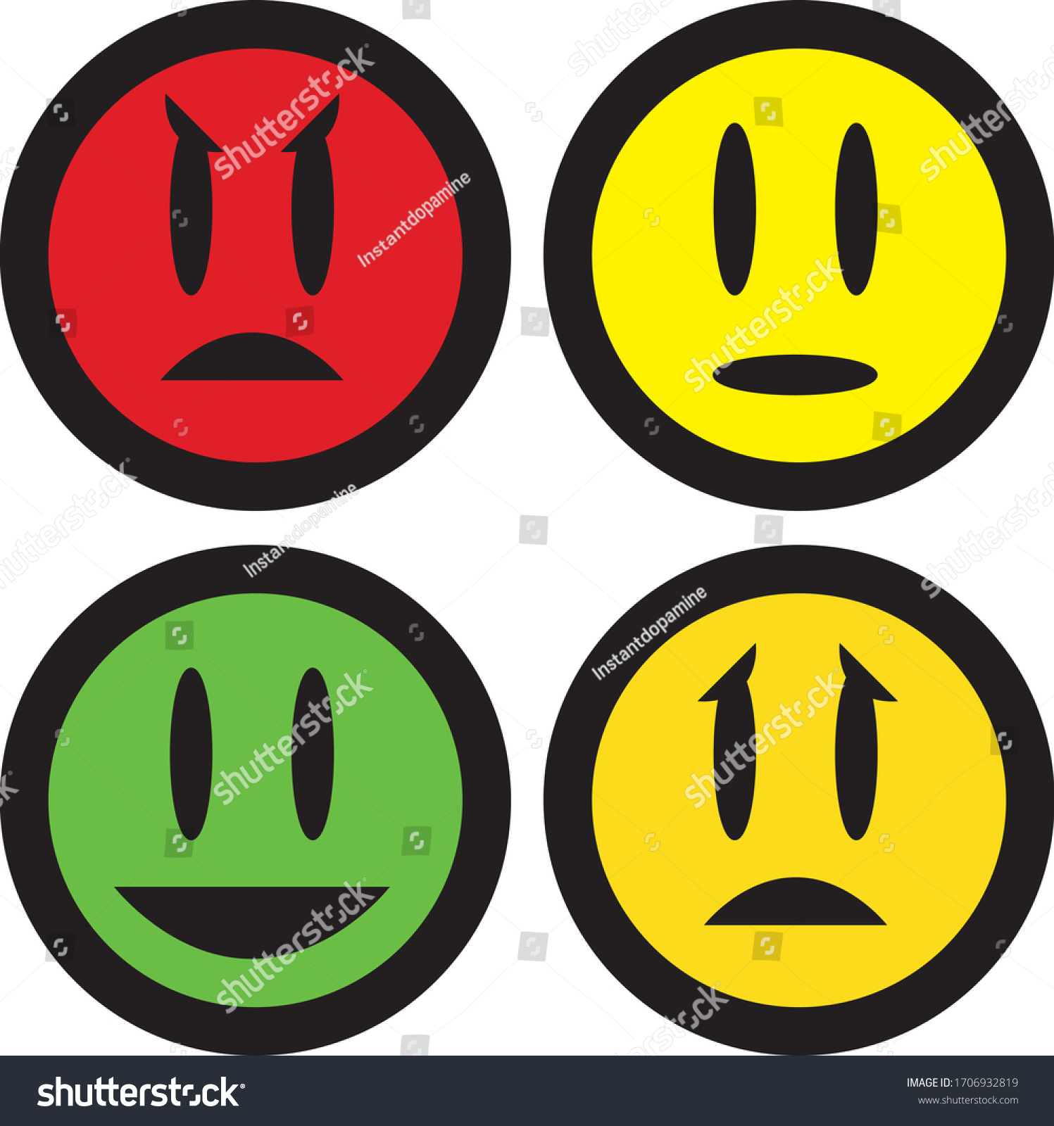 Emoticon Smiley Pack Mad Angry Sad Stock Vector (Royalty Free) 1706932819