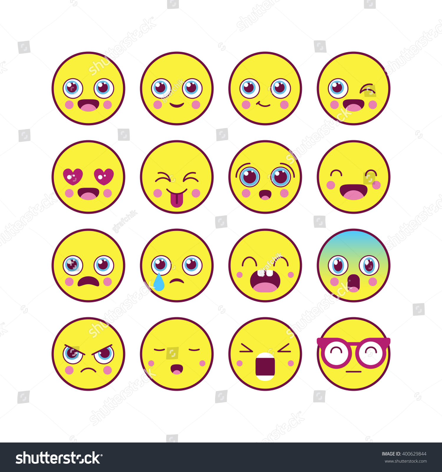 emoticons emoji linear icon set kawaii