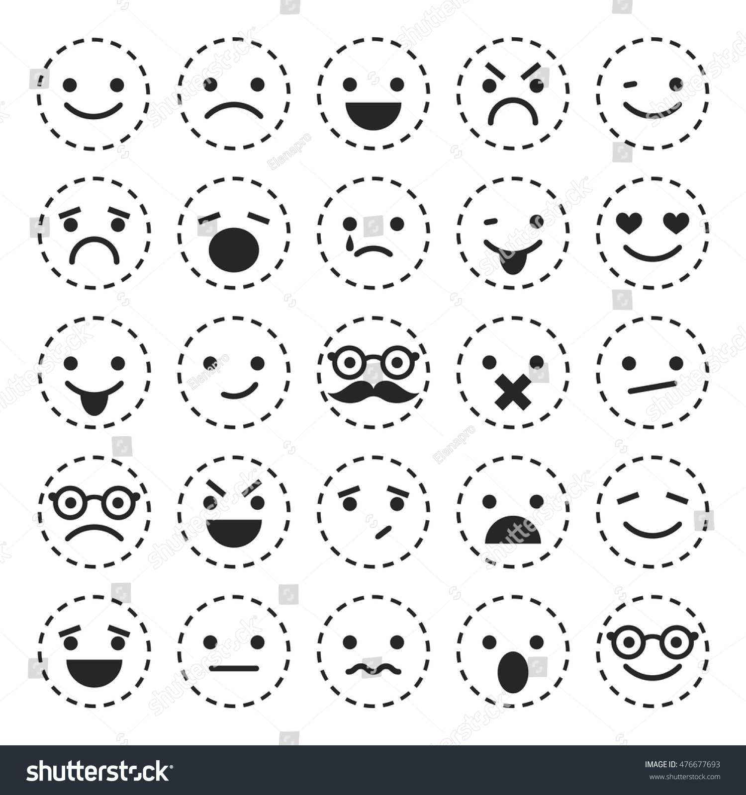 Emoticons Set Characters Different Emotions Linear Stock Vector ...