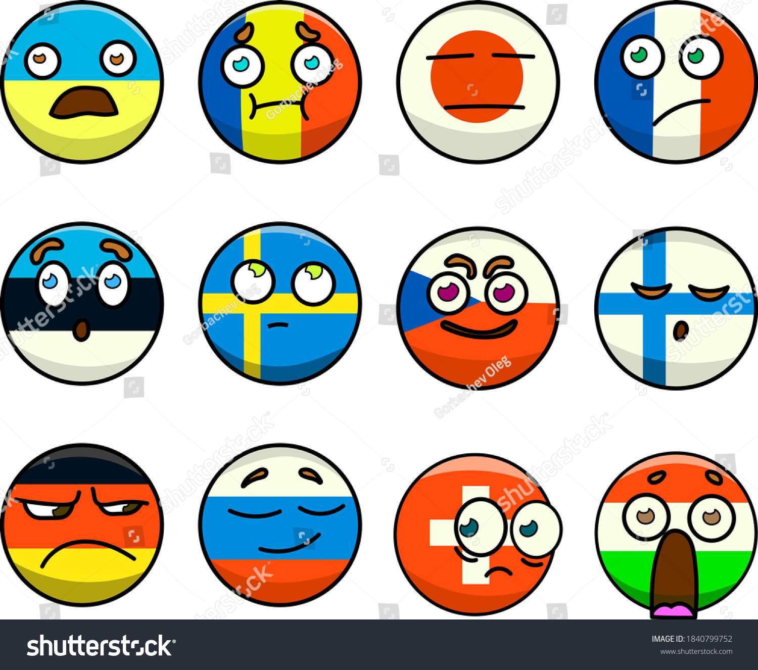 Vektor Stok Emoticons Flags Different Countries Set 12 Tanpa Royalti 1840799752 Shutterstock 