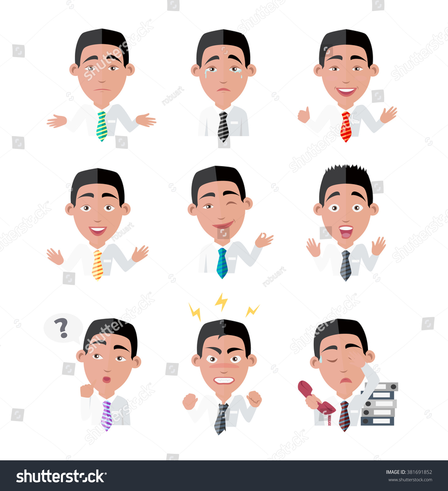 Emotion Avatar Variety Emotions Office Worker Stock Vector 381691852 ...