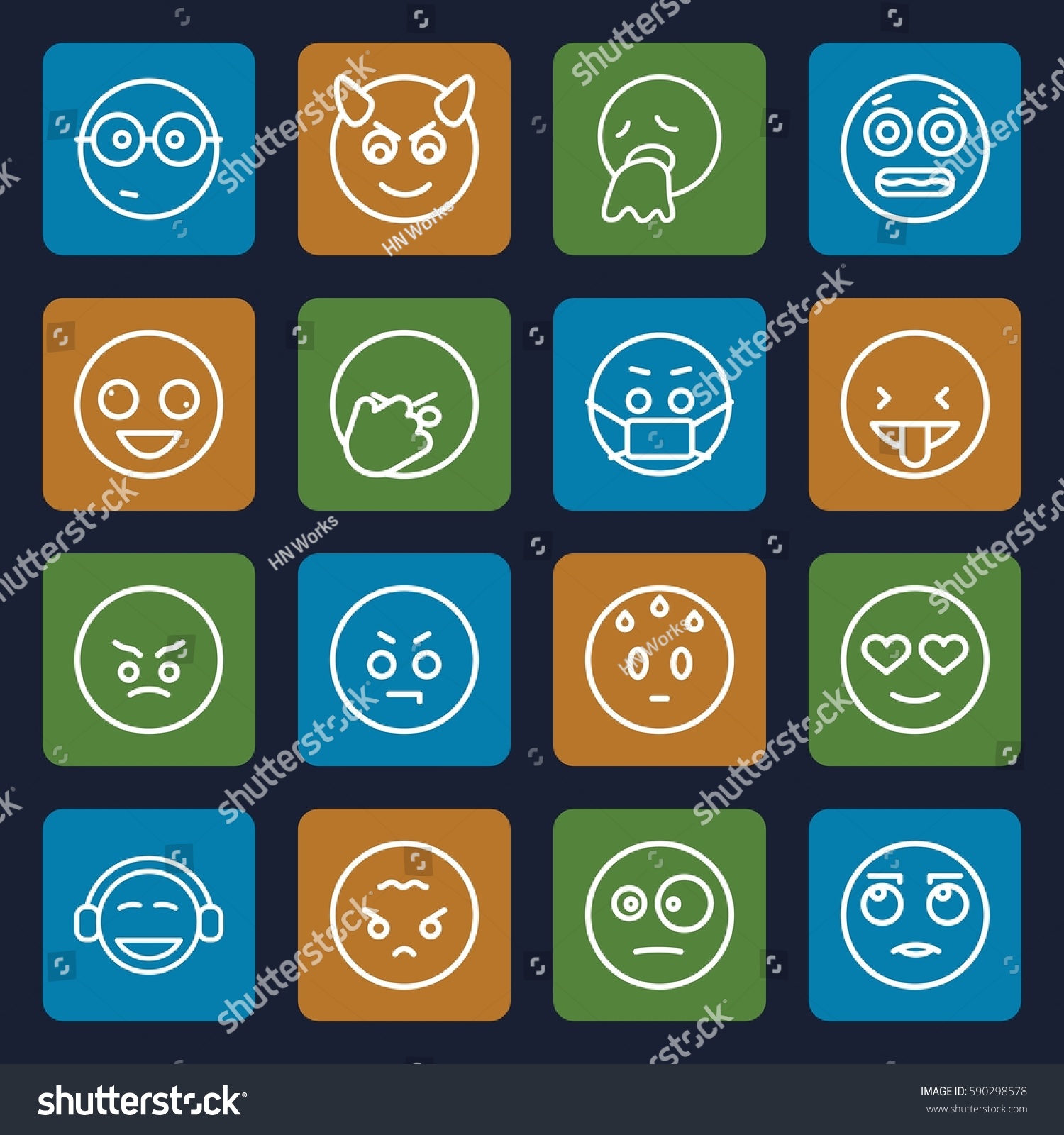 Emotion Icons Set Set 16 Emotion Stock Vector (Royalty Free) 590298578