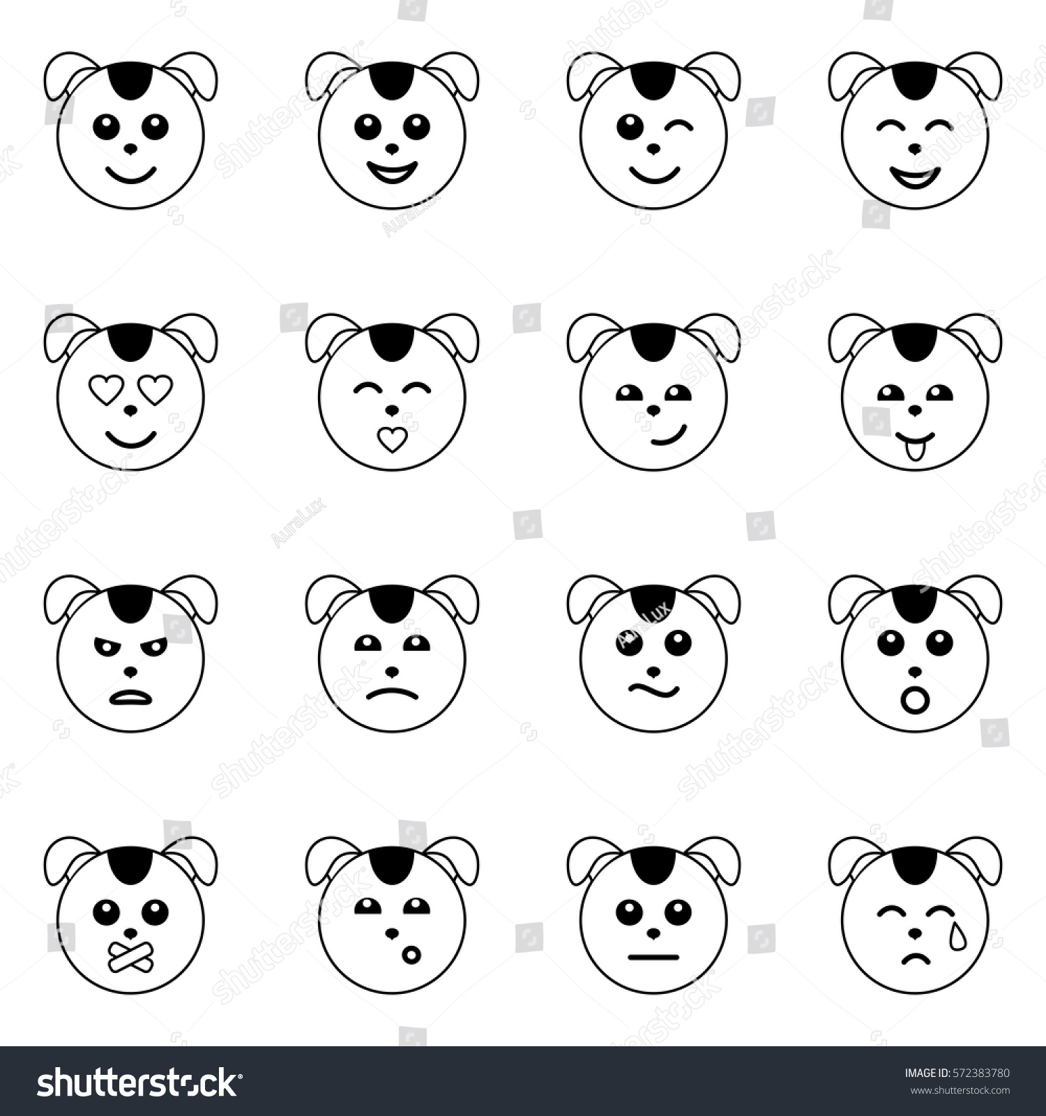 Download Emotional Dog Face Outline Icons Isolated Stock Vector ...