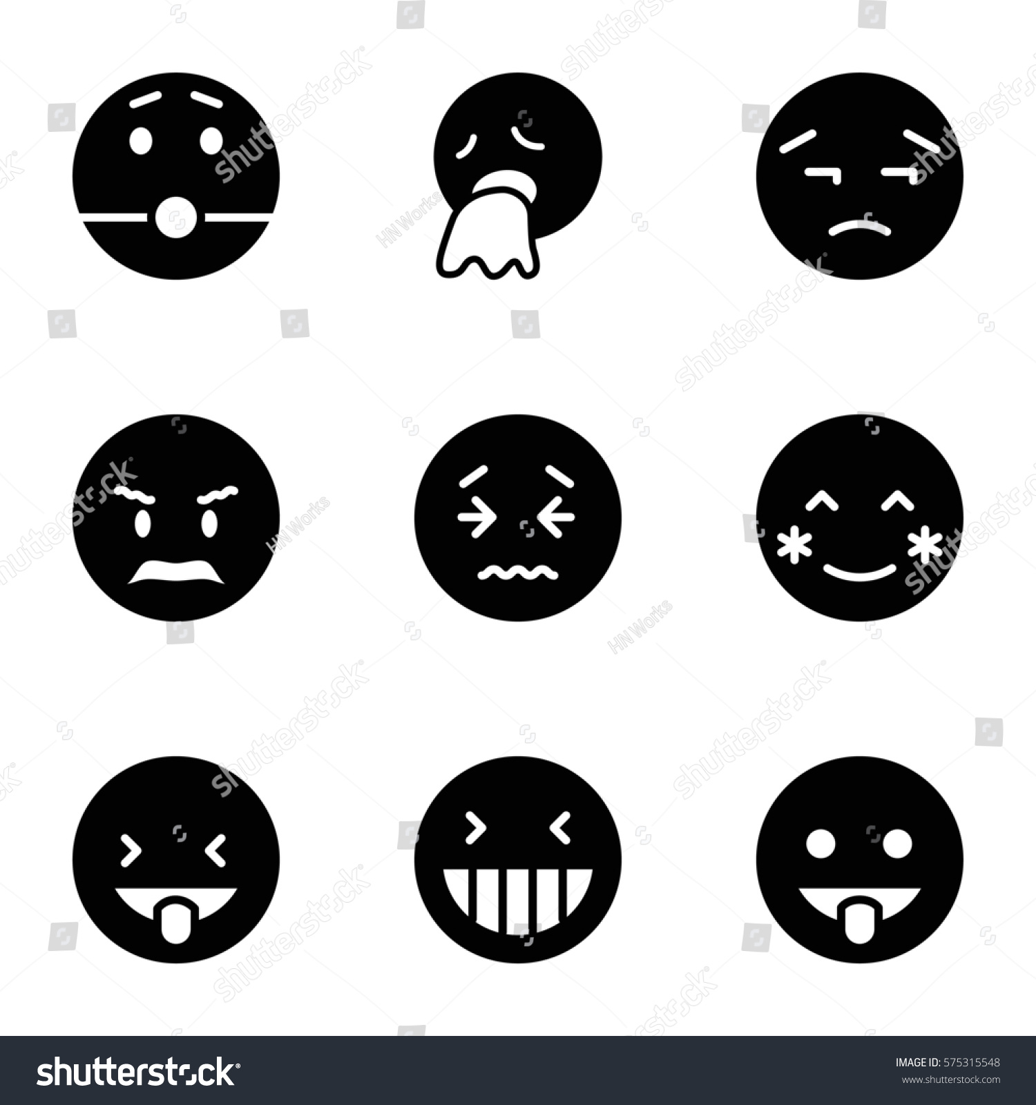 Emotions Icon Set 9 Emotions Filled Stock Vector (Royalty Free ...