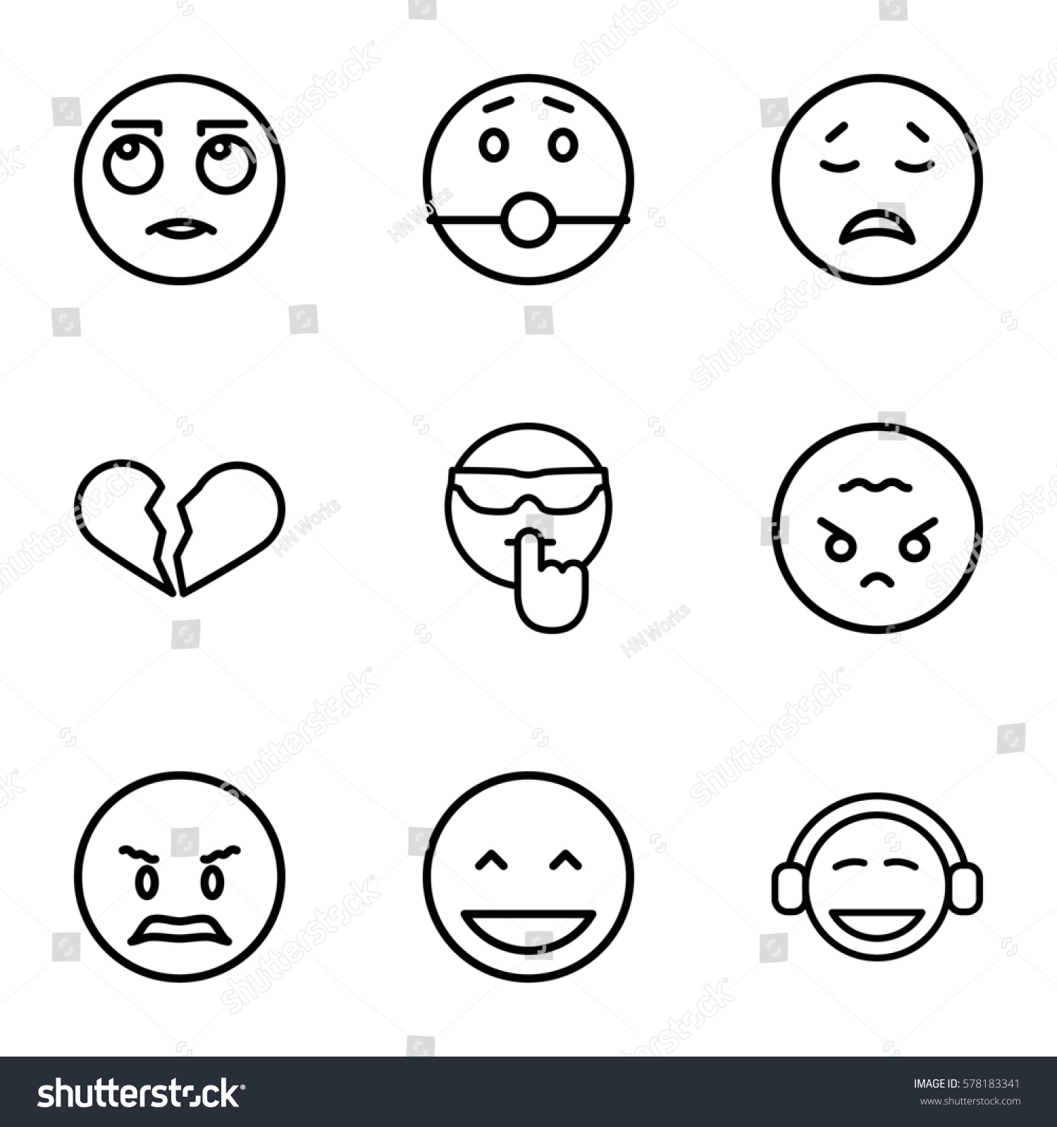 Emotions Icon Set 9 Emotions Outline Stock Vector (Royalty Free ...