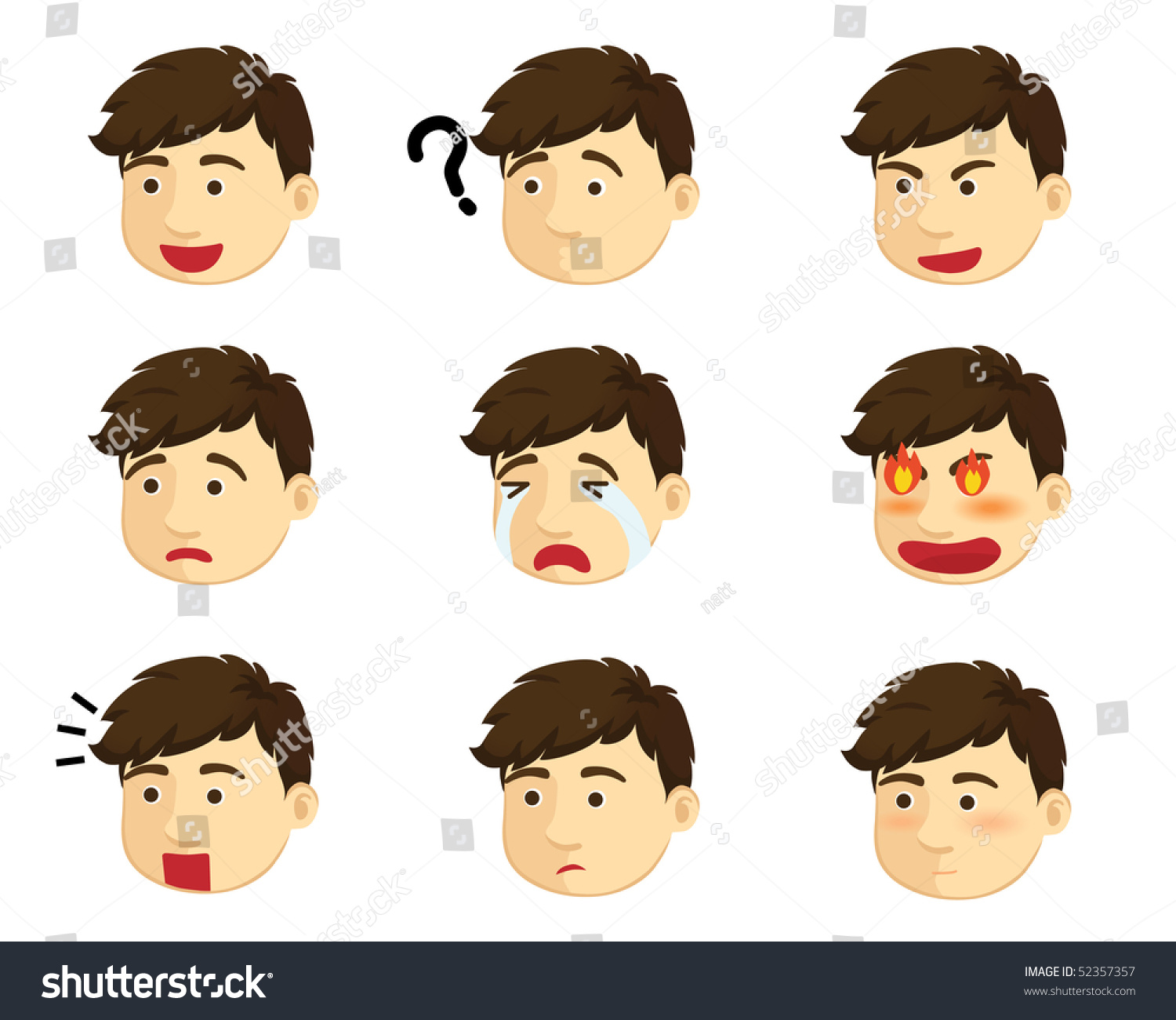 Emotions On Face Boy Character Stock Vector 52357357 - Shutterstock