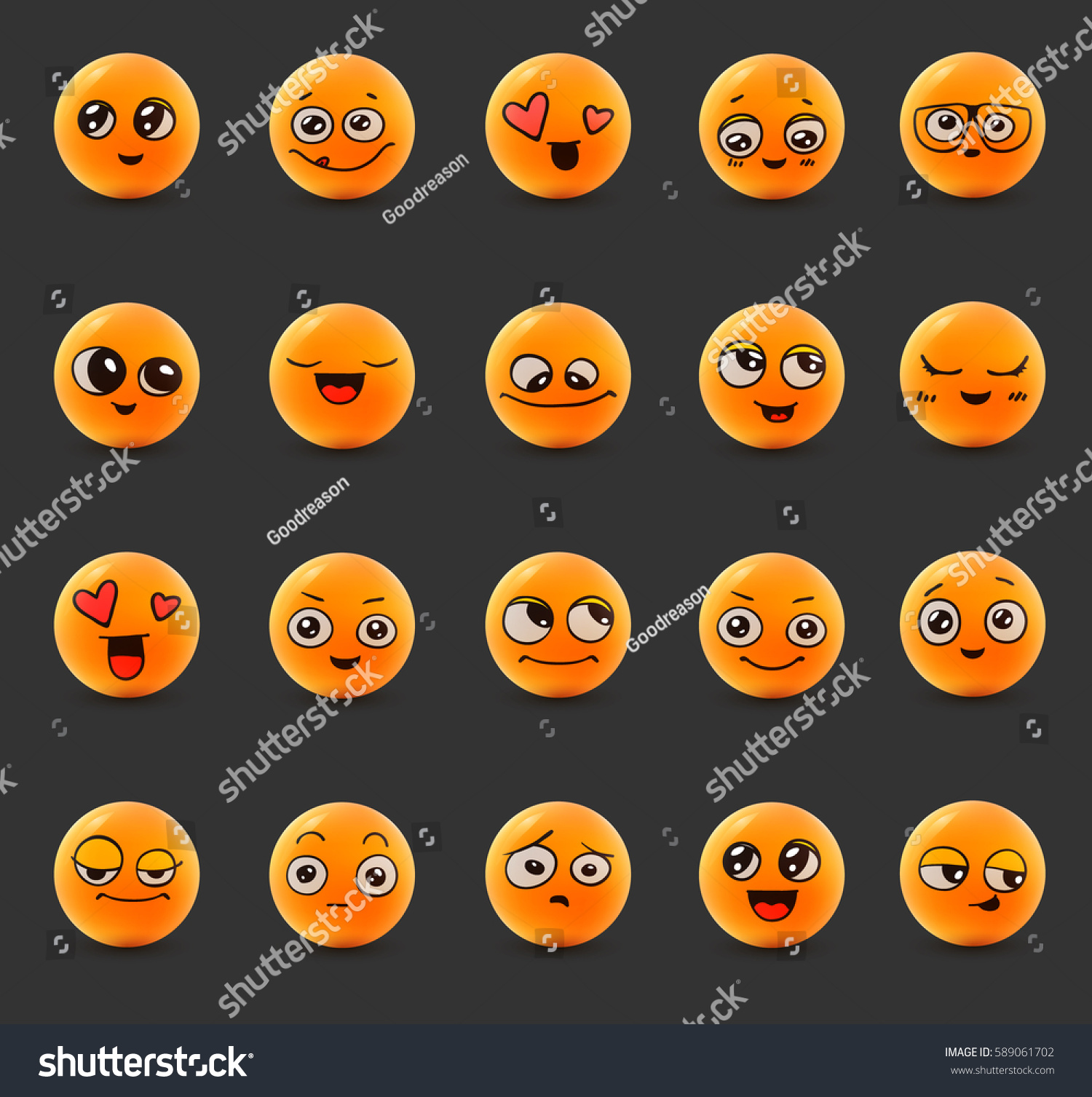 Emotions Set Smiley Face Icons Different Stock Vector Royalty Free