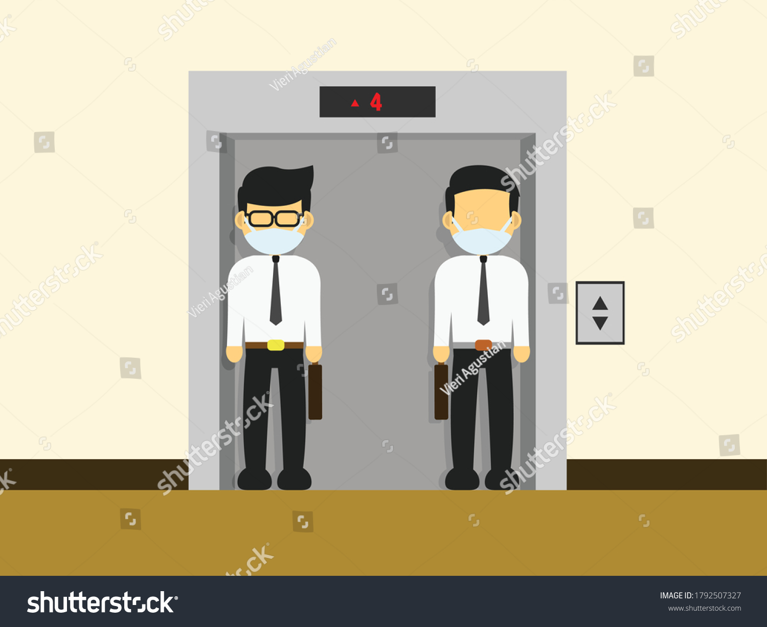 Employee Man Elevator Applying Safety Protocol Stock Vector (Royalty ...