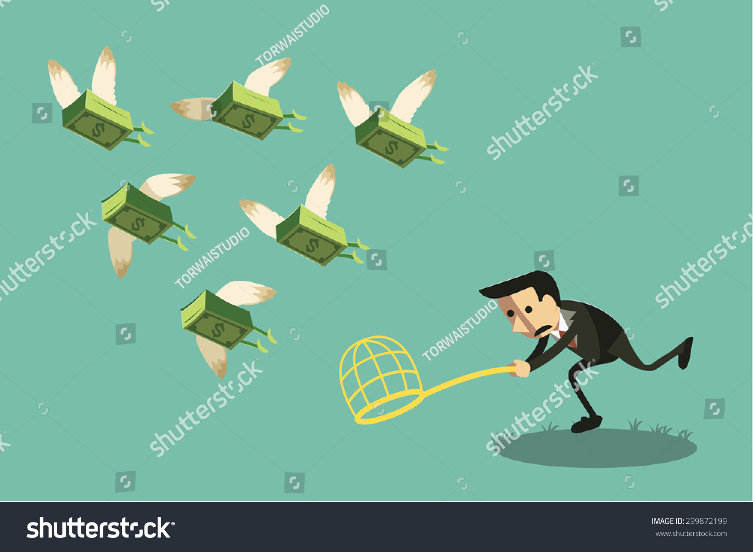 Employees Collecting Money That Flying Like Stock Vector 299872199 ...