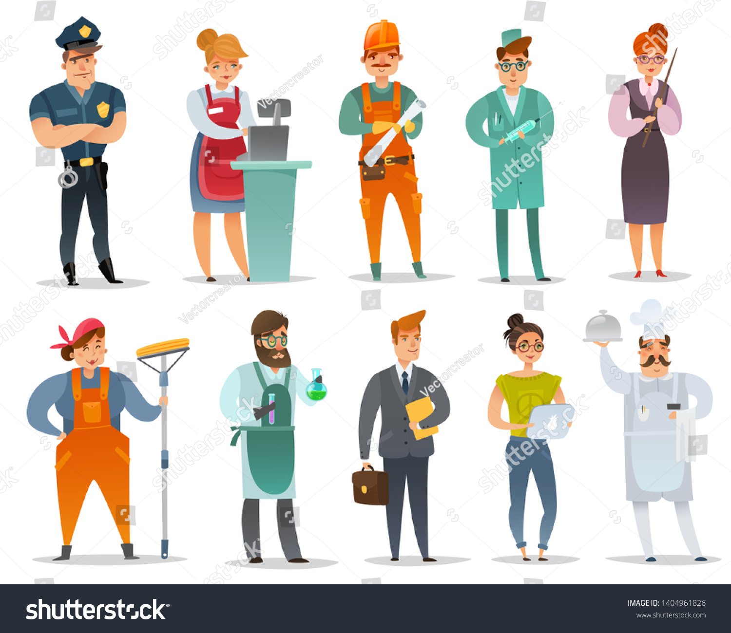 Employees Different Professions Uniform Set Isolated Stock Vector 