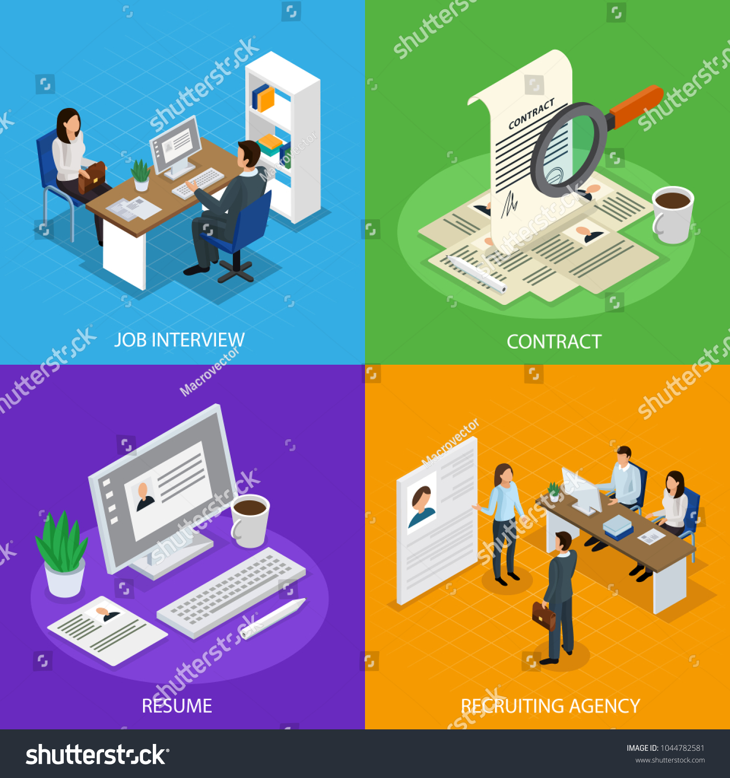 SVG of Employment concept isometric icons square with  recruitment agency job interview resume hiring manager contract isolated vector illustration  svg
