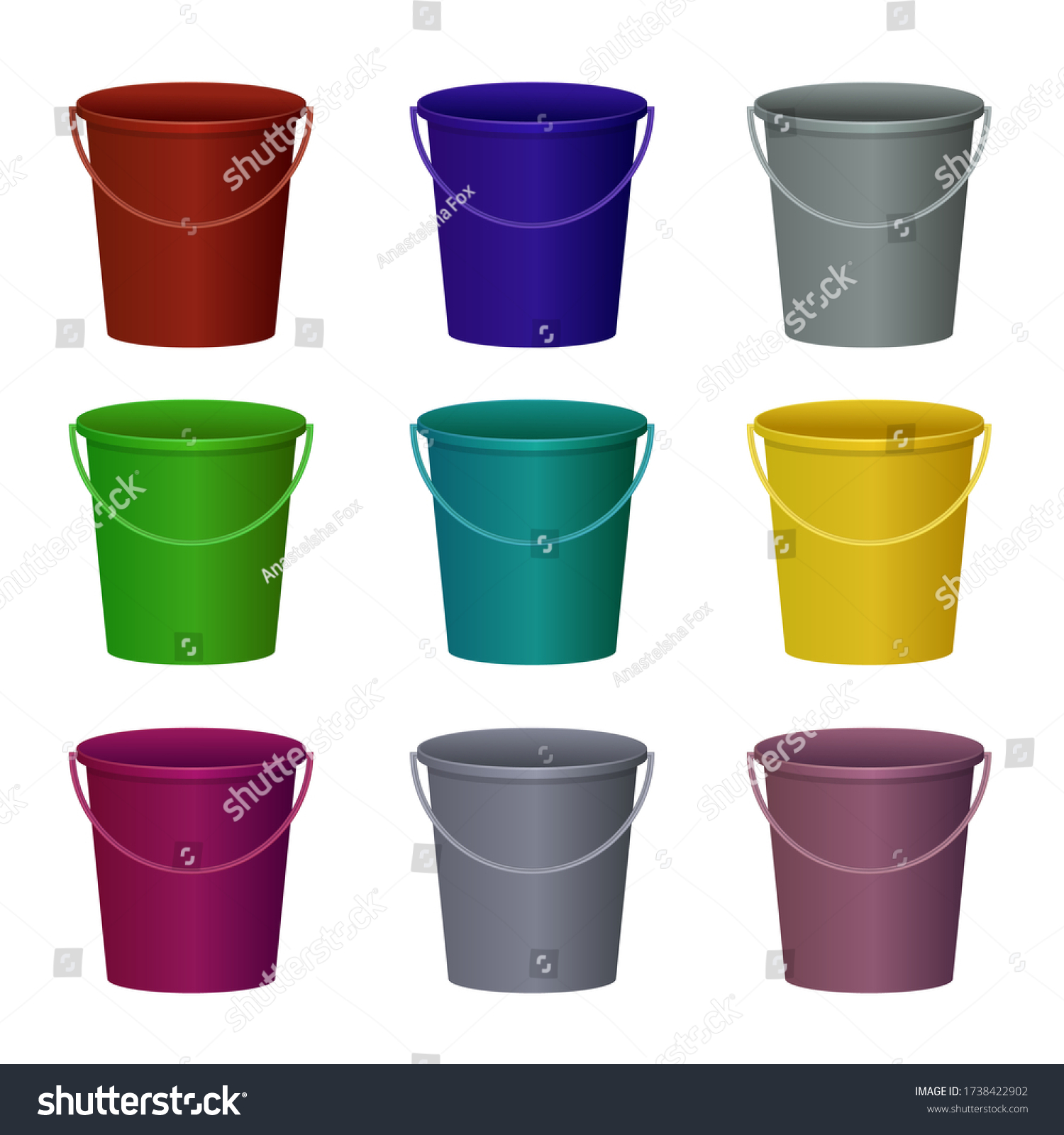 Empty Buckets Multicolored Set Isolated On Stock Vector (Royalty Free ...