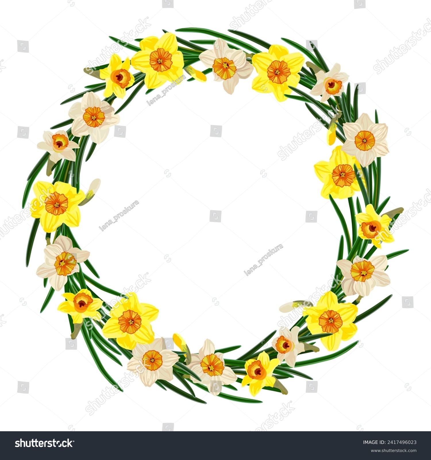 SVG of Empty circular floral wreath of daffodils isolated on white background. svg