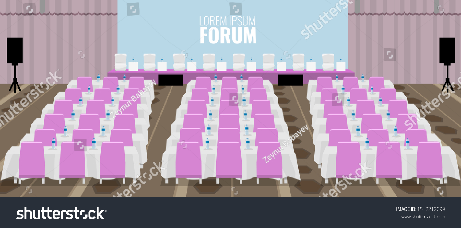 SVG of Empty conference auditorium with pink chairs. Vector illustration. svg