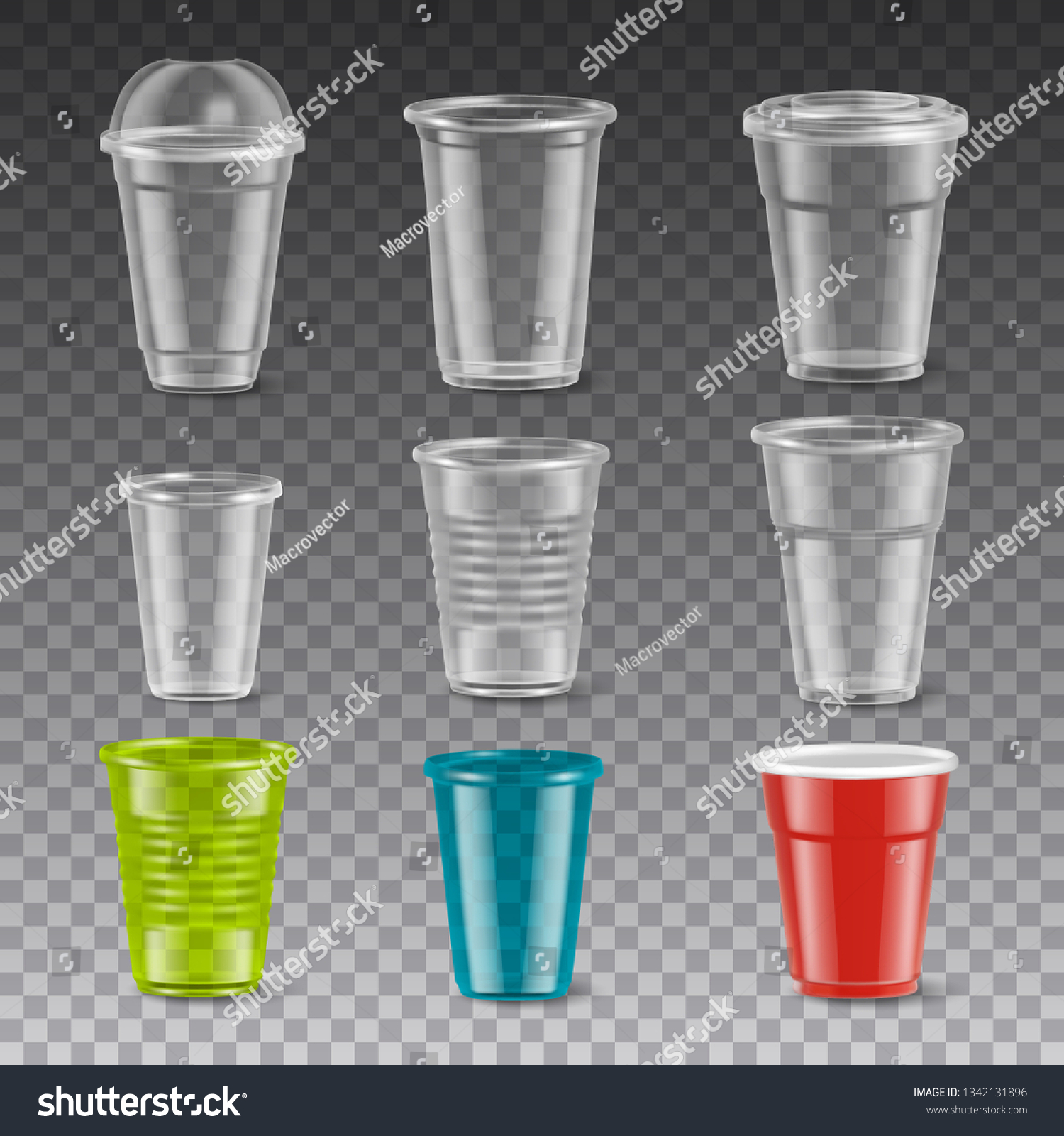 SVG of Empty disposable colorful plastic glasses with and without lids realistic set isolated on transparent background vector illustration svg