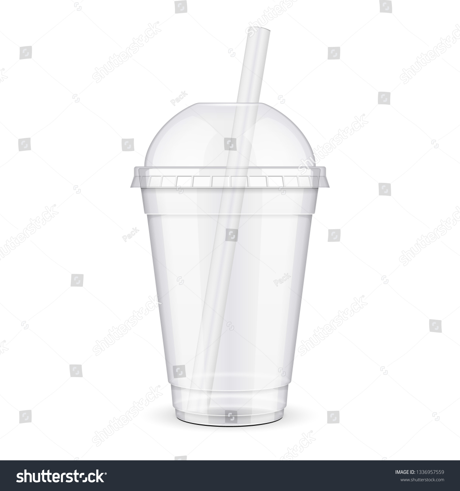 SVG of Empty Disposable Plastic Paper Carton Cup With Lid And Straw. Transparent Container For Cold, Hot Drink. Juice Fresh, Coffee, Tea, Milkshake. Illustration Isolated On White Background Mock Up Template svg