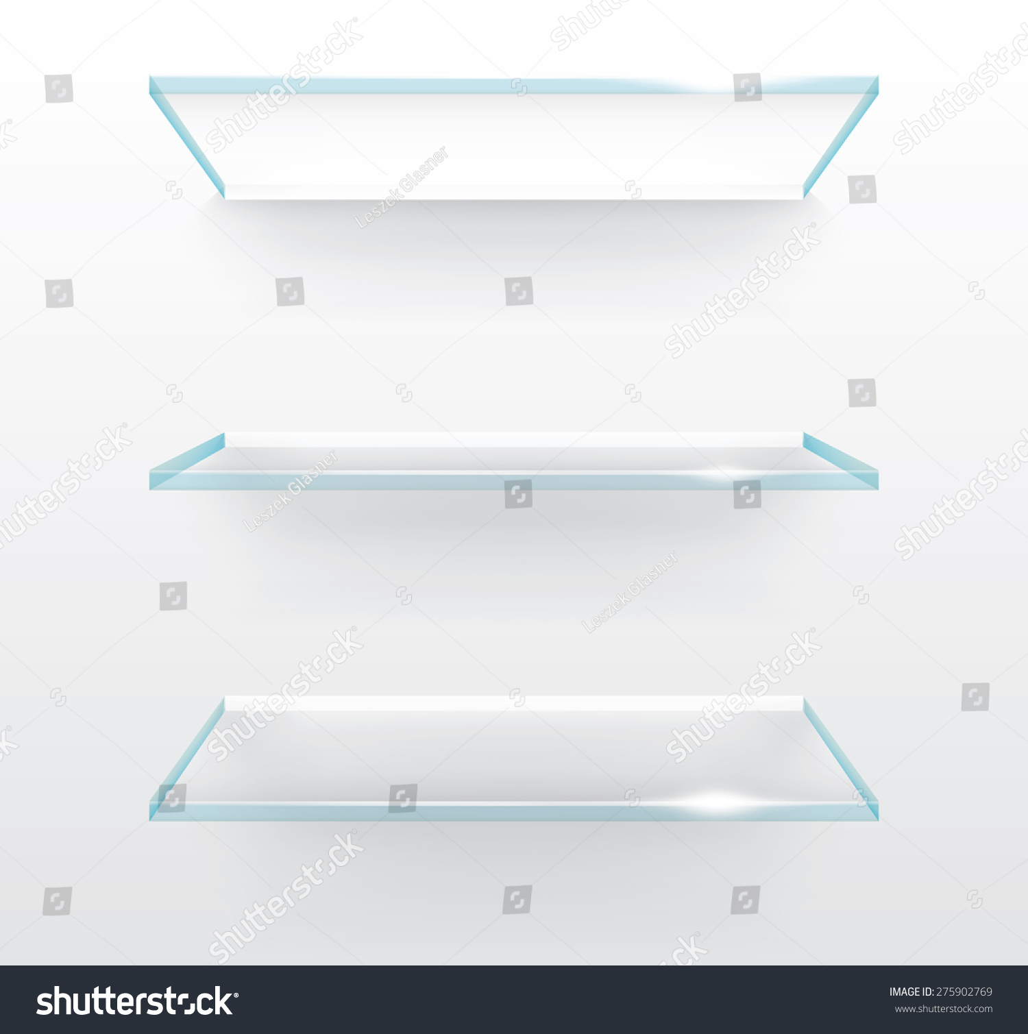 Empty Glass Shelves On Wall Vector